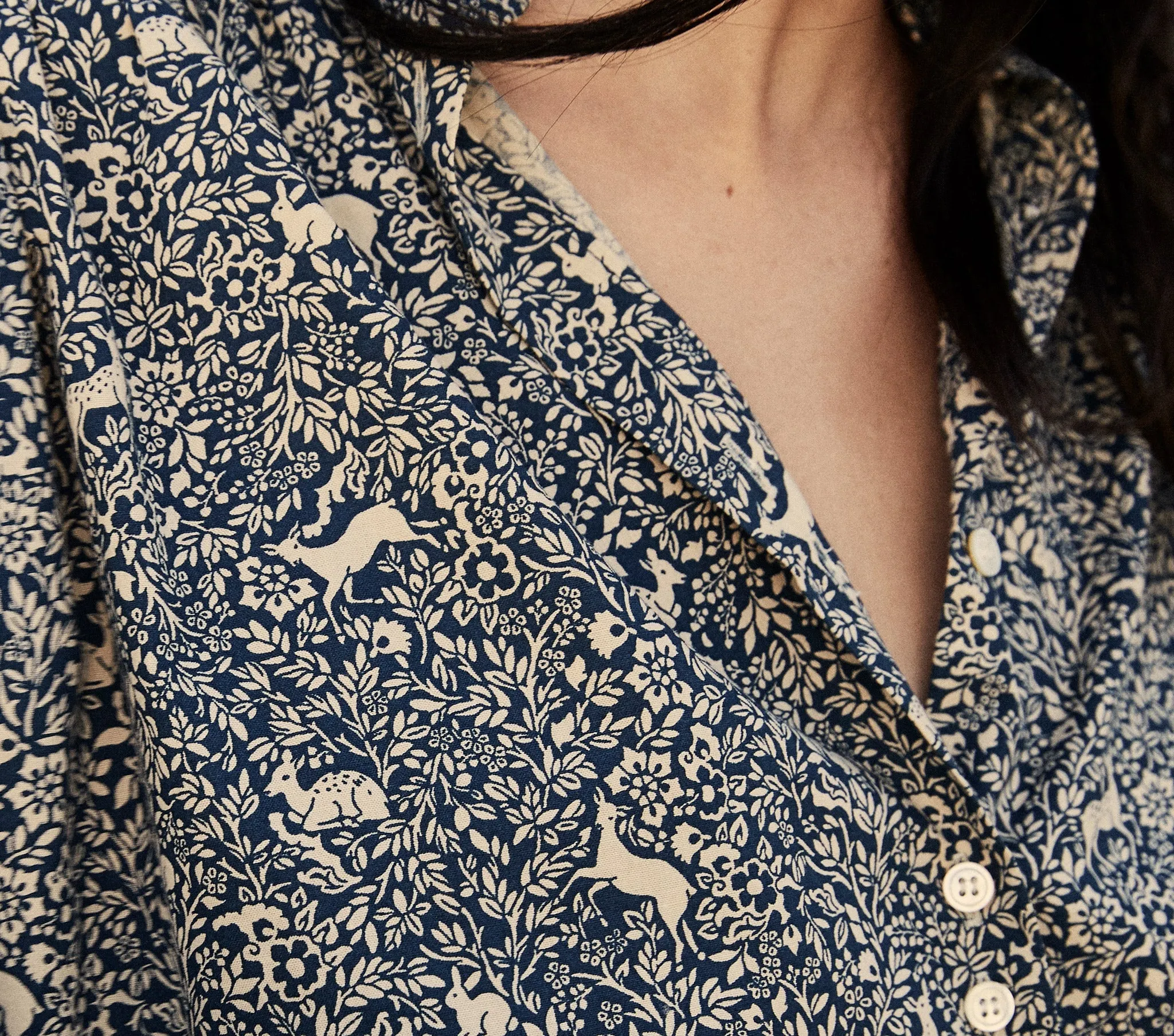 HMD -- O'KEEFFE TOP -- CREAM/BLUE PRANCING FAWN FLORAL sold by Doen product image thumbnail 4