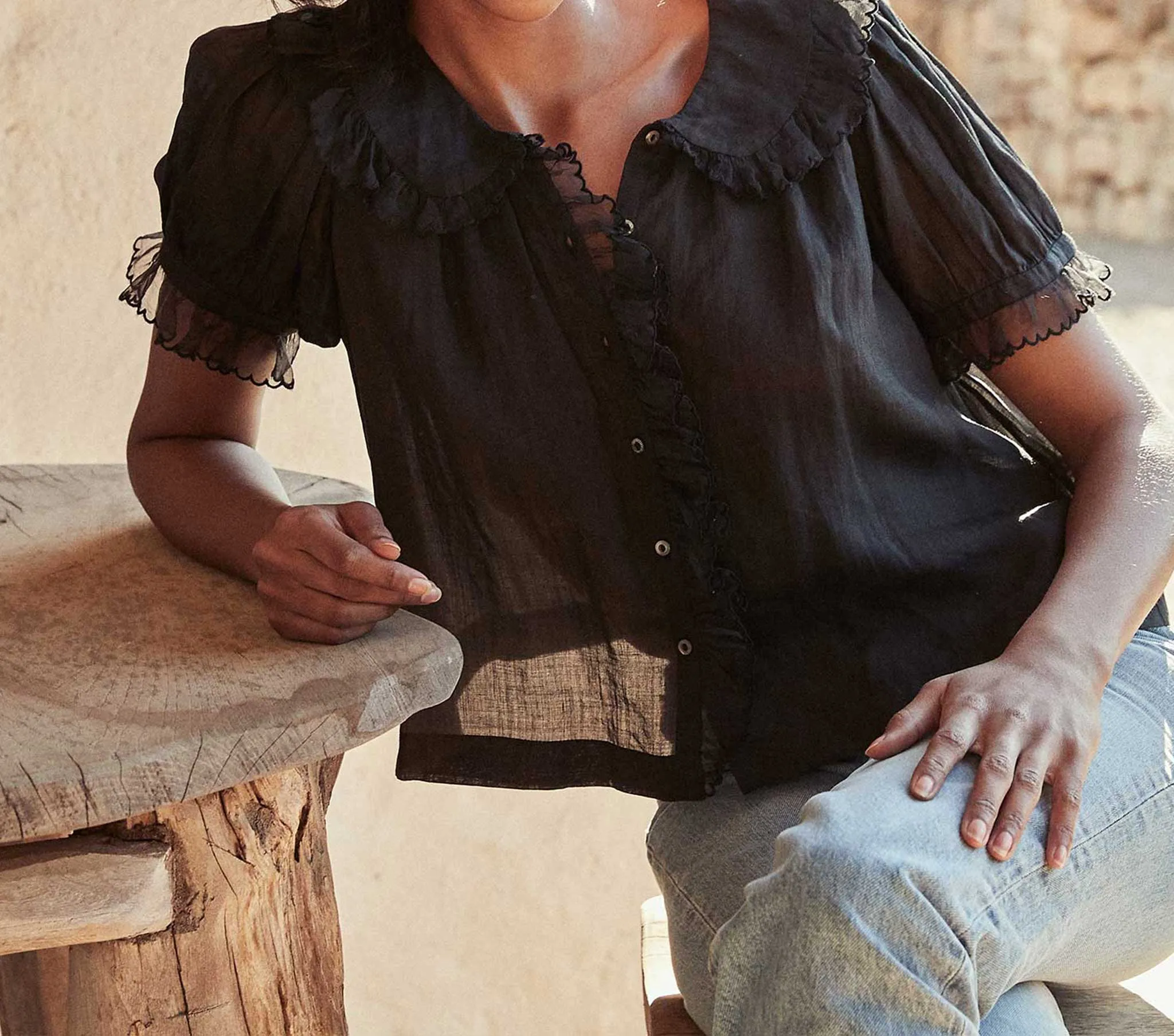 HMD -- FLUTE TOP -- BLACK sold by Doen product image thumbnail 2