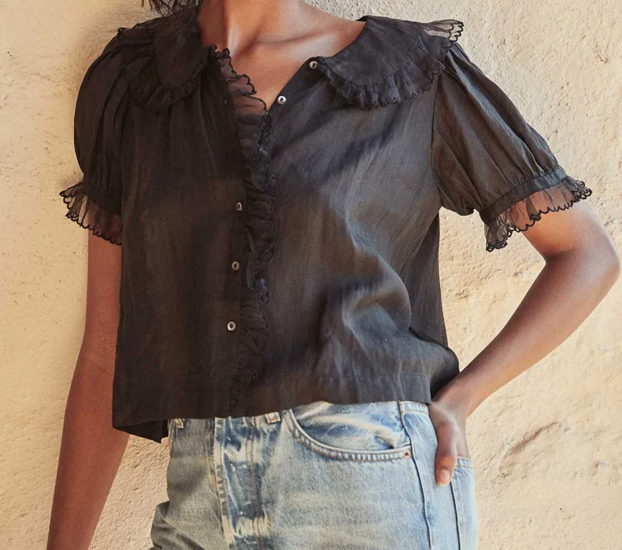 HMD -- FLUTE TOP -- BLACK sold by Doen