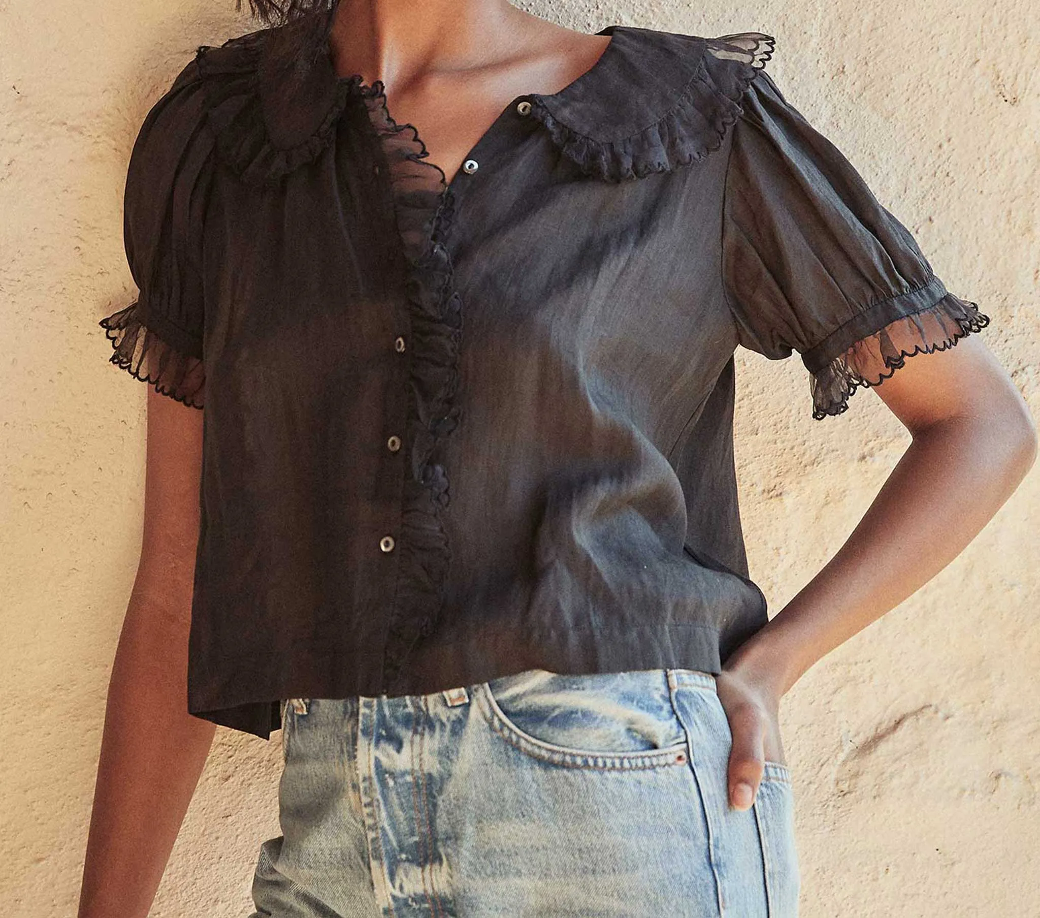 HMD -- FLUTE TOP -- BLACK sold by Doen