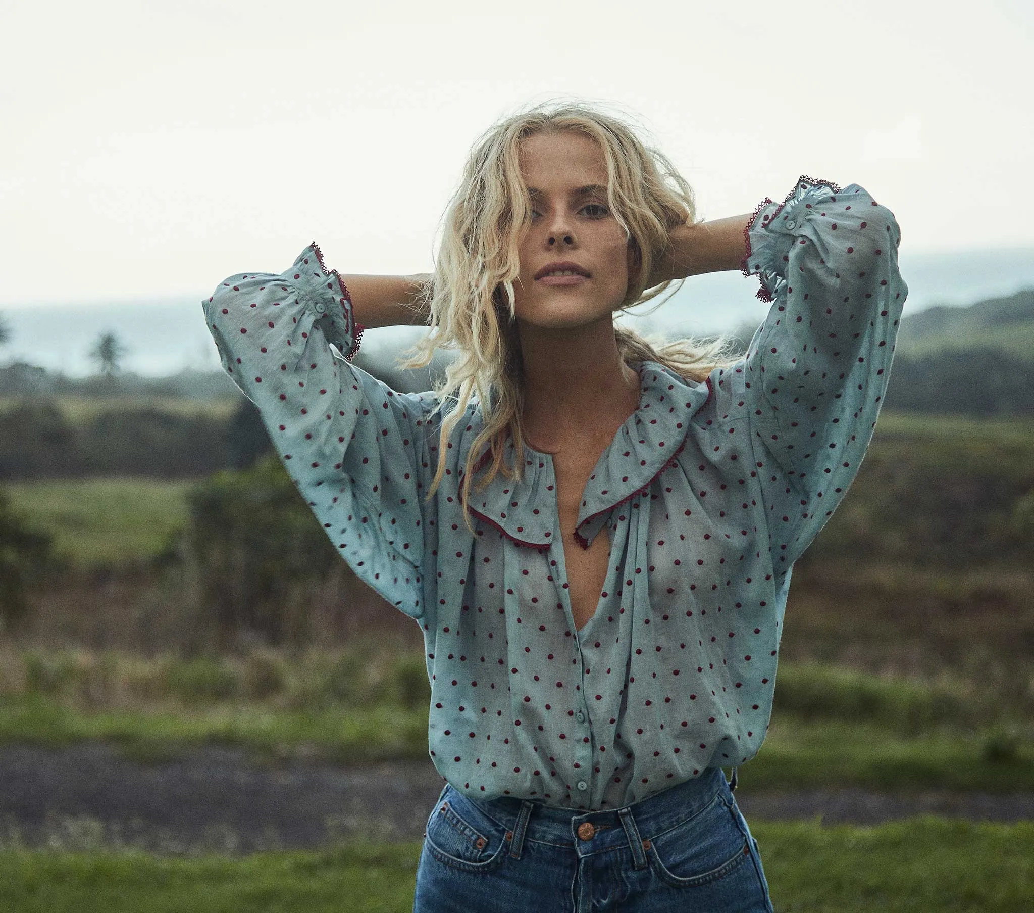 HMD -- JEMMA TOP -- AZURE SWISS DOT sold by Doen