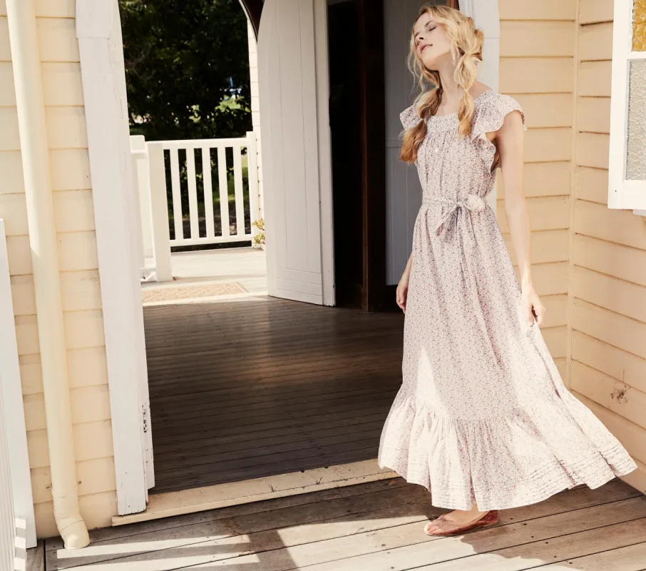 HMD -- SONNET DRESS -- PEACH MARTHA'S GARDEN PRINT sold by Doen