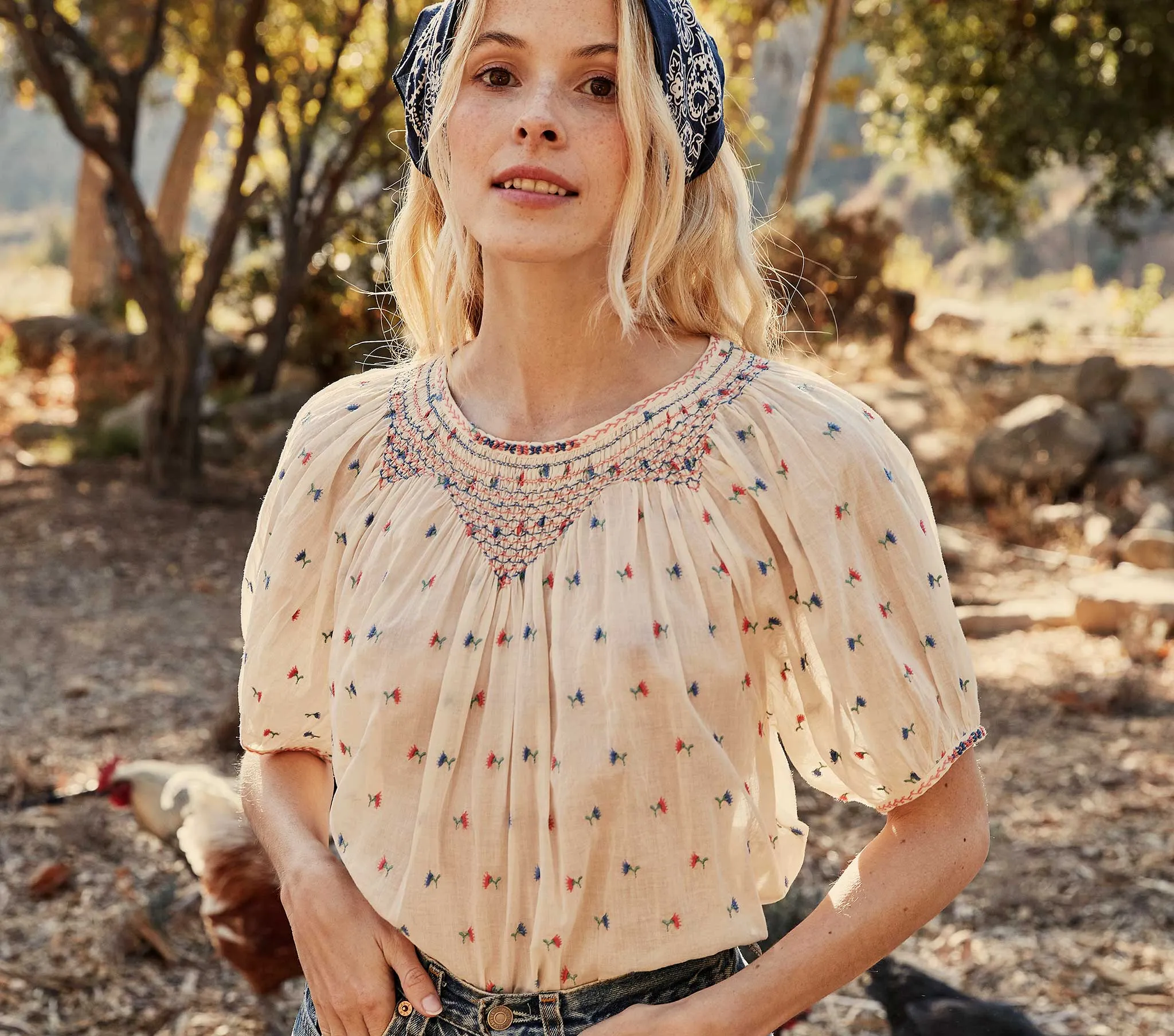 HMD -- AMNA TOP -- CREAM CARNATION EMBROIDERY sold by Doen