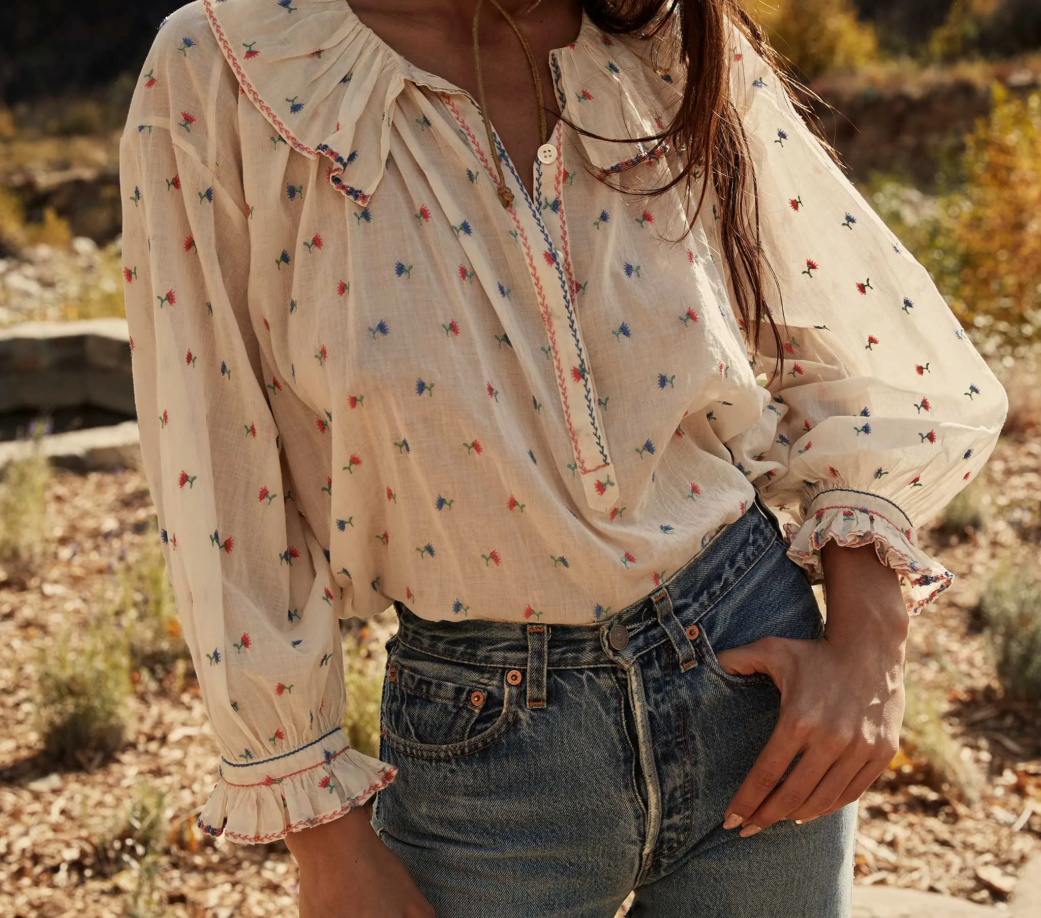 HMD -- ETHEL TOP -- CREAM CARNATION EMBROIDERY sold by Doen product image thumbnail 3