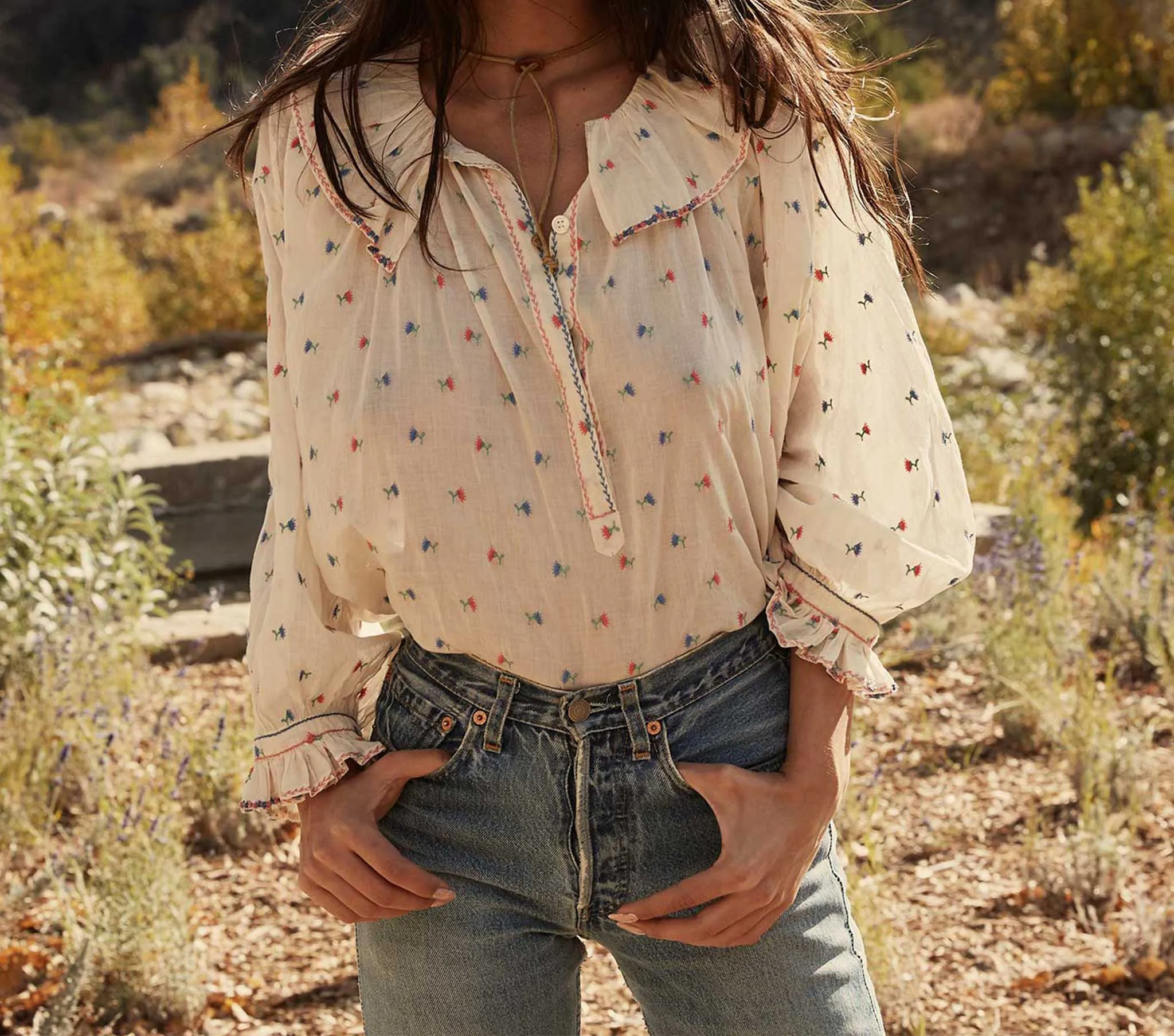 HMD -- ETHEL TOP -- CREAM CARNATION EMBROIDERY sold by Doen