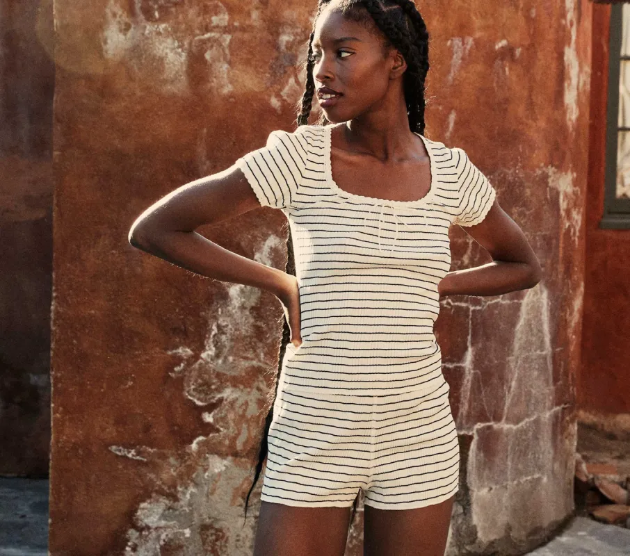 HMD -- BRIGITTE TEE -- NAVY SUFFOLK STRIPE sold by Doen