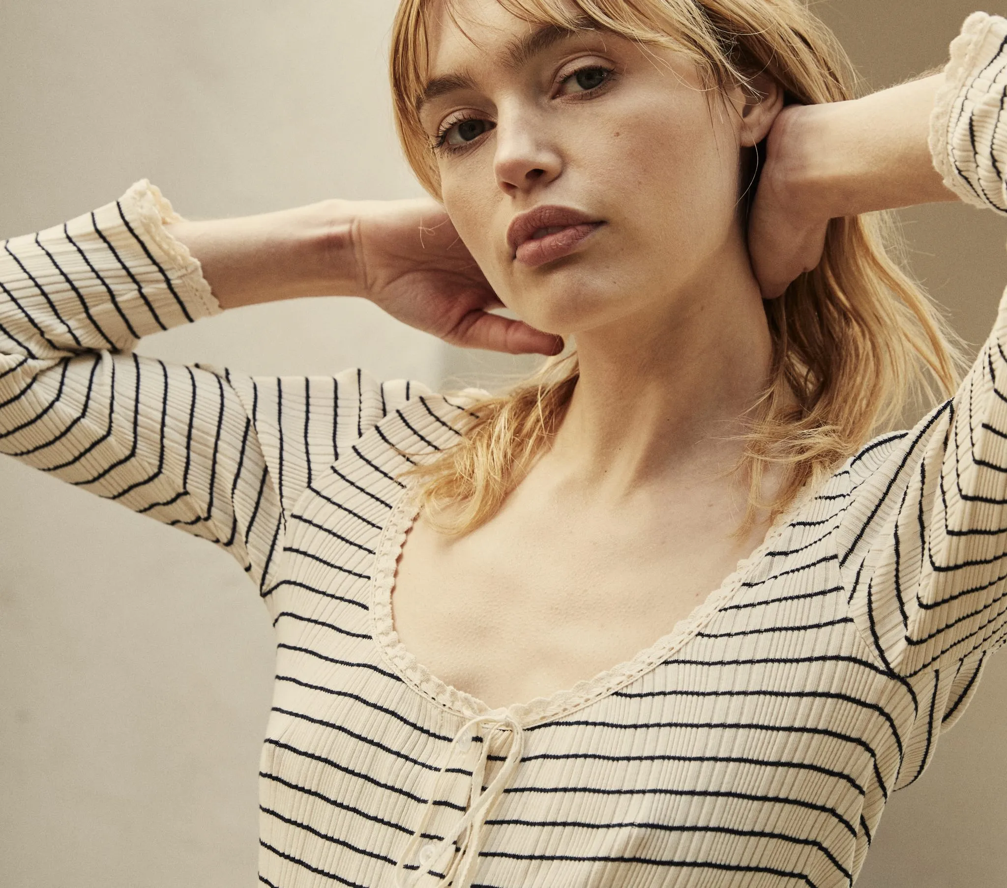 HMD -- VIVIENNE TEE -- NAVY SUFFOLK STRIPE sold by Doen product image thumbnail 3