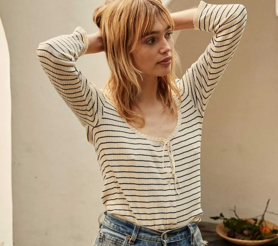 HMD -- VIVIENNE TEE -- NAVY SUFFOLK STRIPE sold by Doen