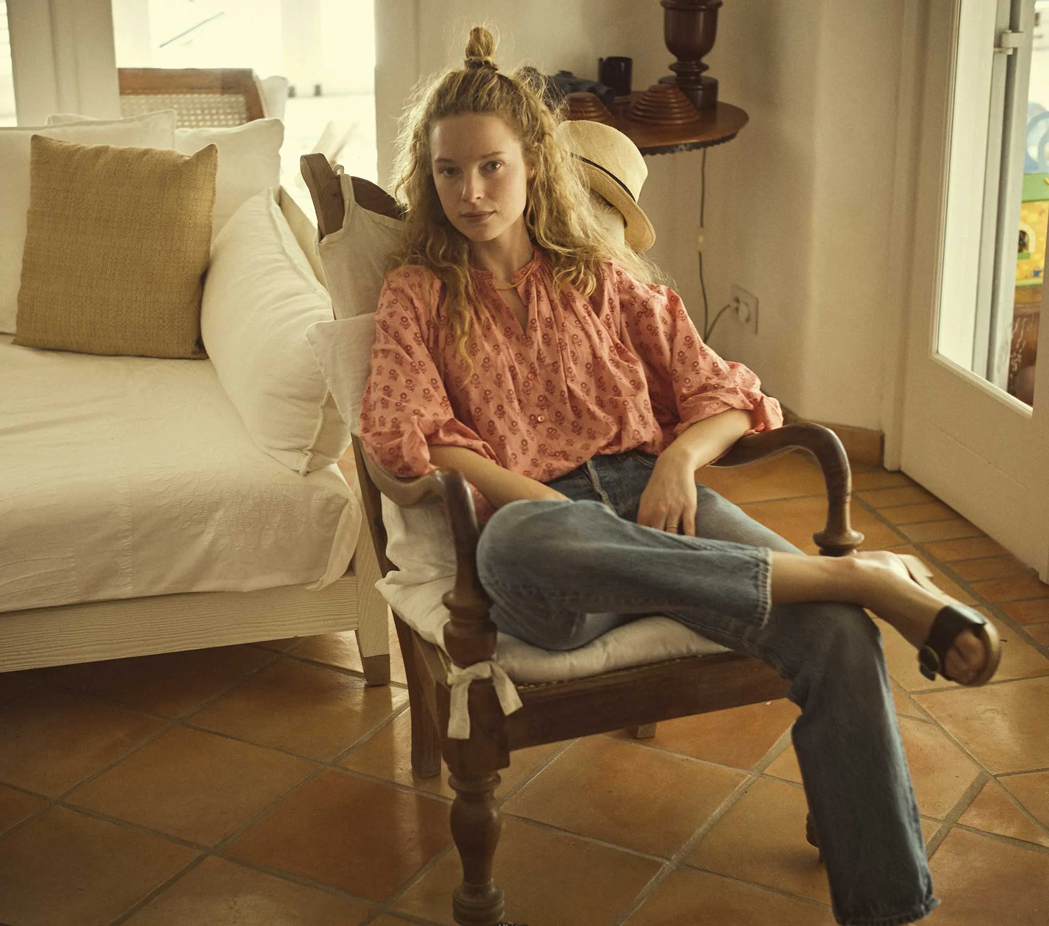 HMD -- THE JANE BLOUSE -- PINK SUNFLOWER BLOCK PRINT sold by Doen product image thumbnail 3