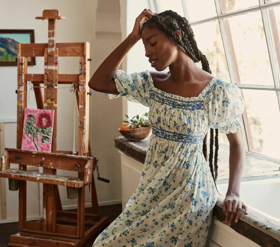 HMD -- ECLIPSE NIGHTGOWN -- BLUE PRIMROSE FLORAL sold by Doen