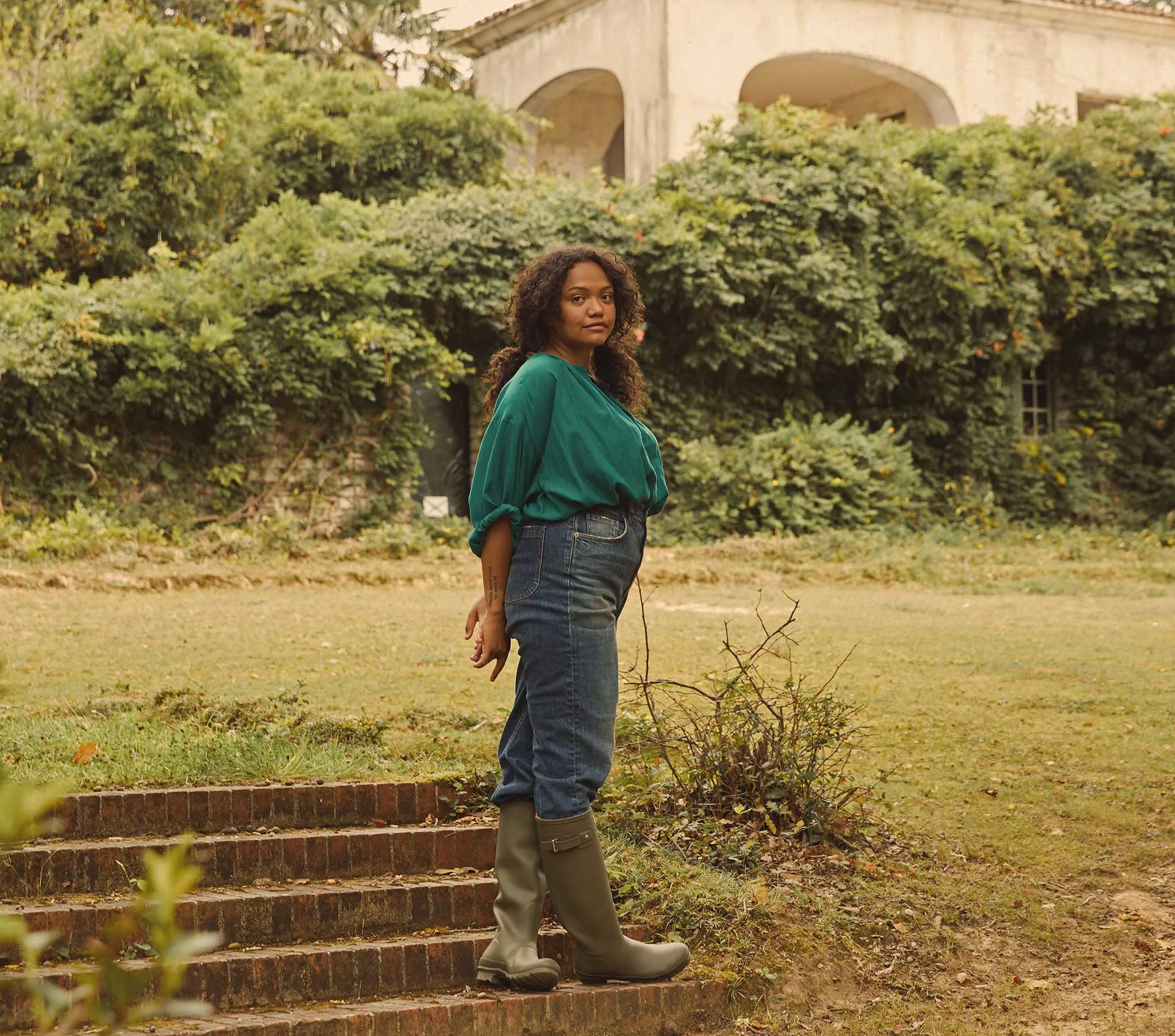 HMD -- THE JANE BLOUSE -- DUSTY TEAL sold by Doen product image thumbnail 3