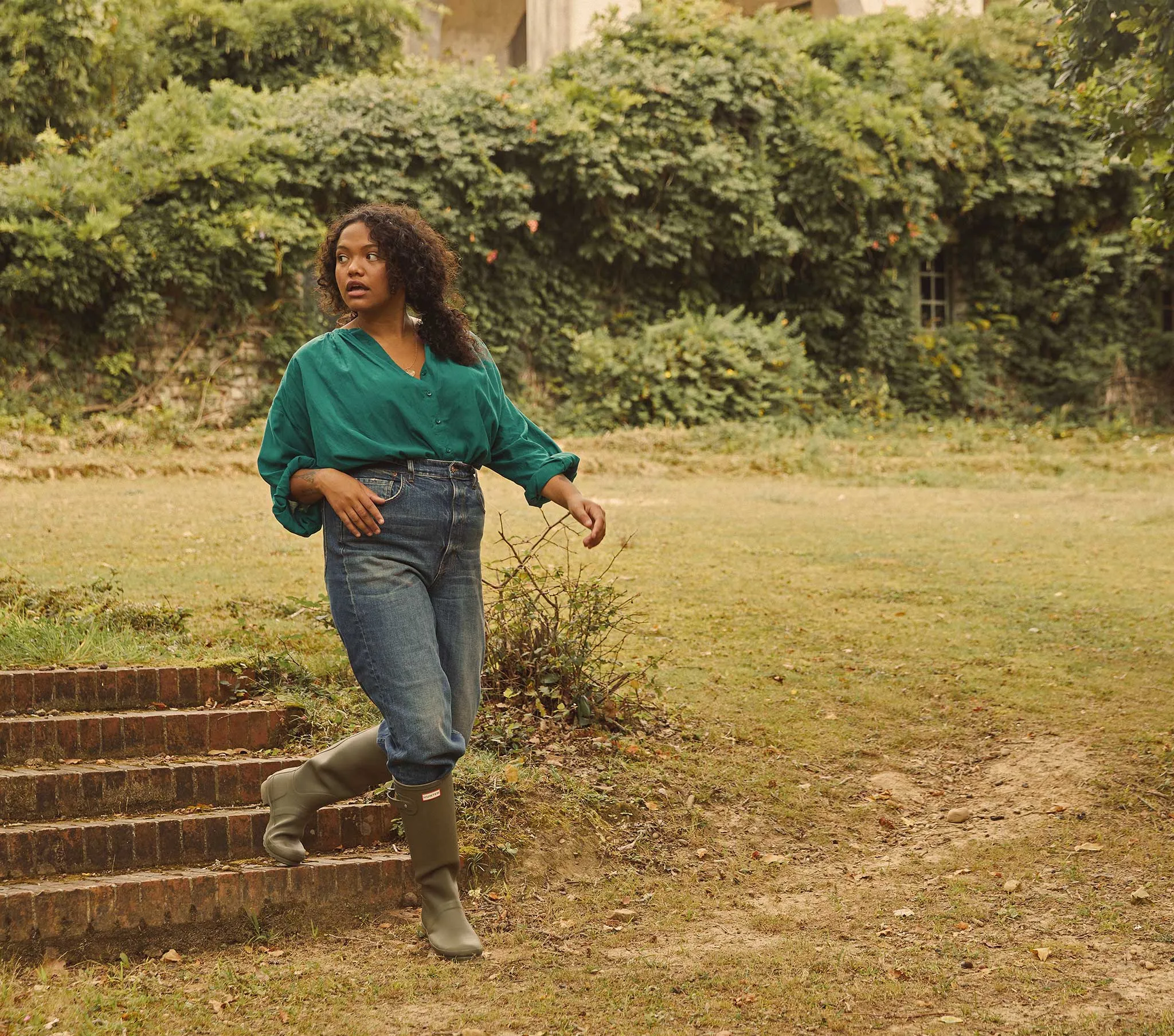 HMD -- THE JANE BLOUSE -- DUSTY TEAL sold by Doen