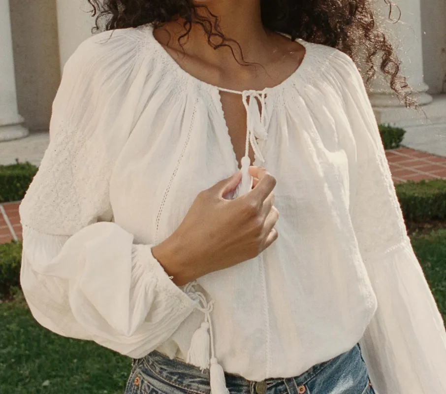 HMD -- SOURCE EMBROIDERED GAUZE TOP -- SALT sold by Doen