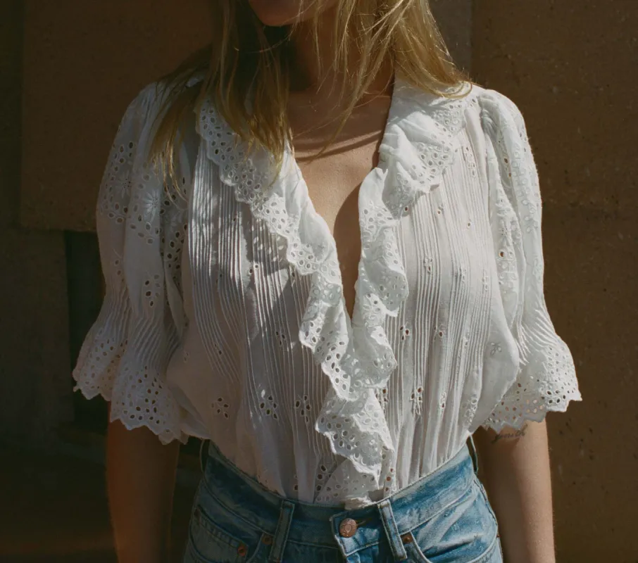 HMD -- HENRI TOP -- SALT EYELET sold by Doen