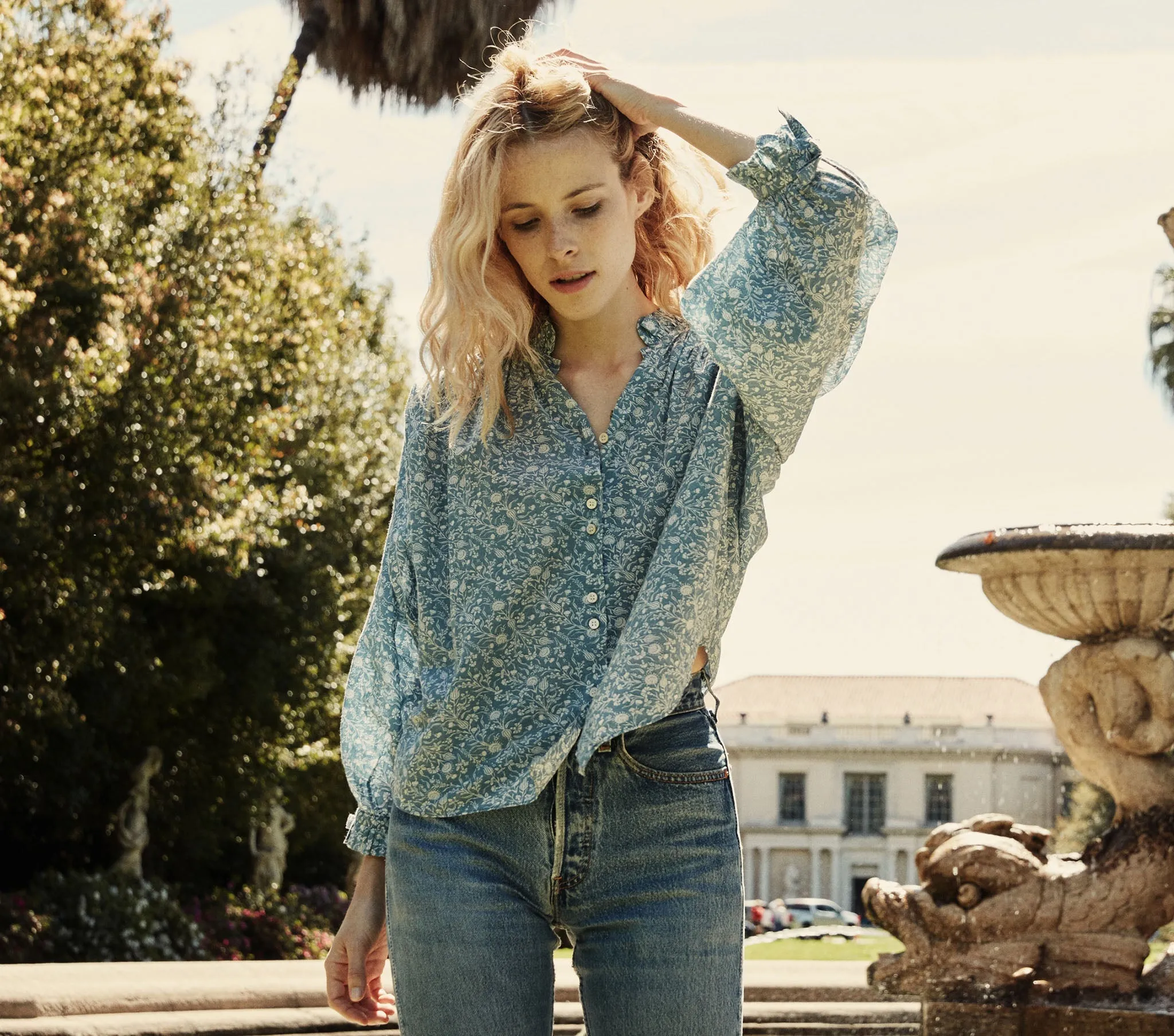 HMD -- ROSE TOP -- CHINA BLUE MINI EARL sold by Doen product image thumbnail 5