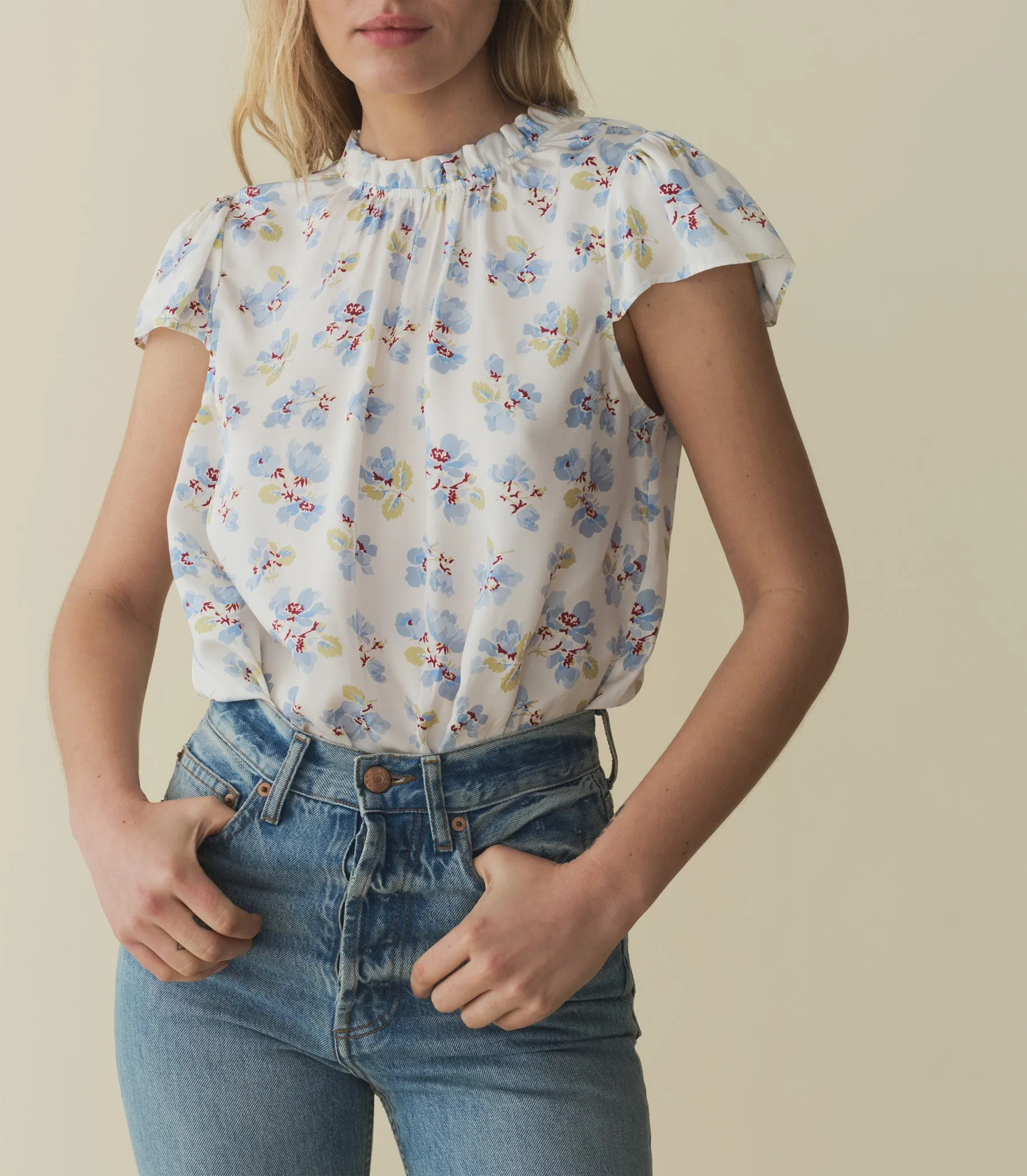 HMD -- YVIE TOP -- BLEU FROLICKING FLORAL sold by Doen