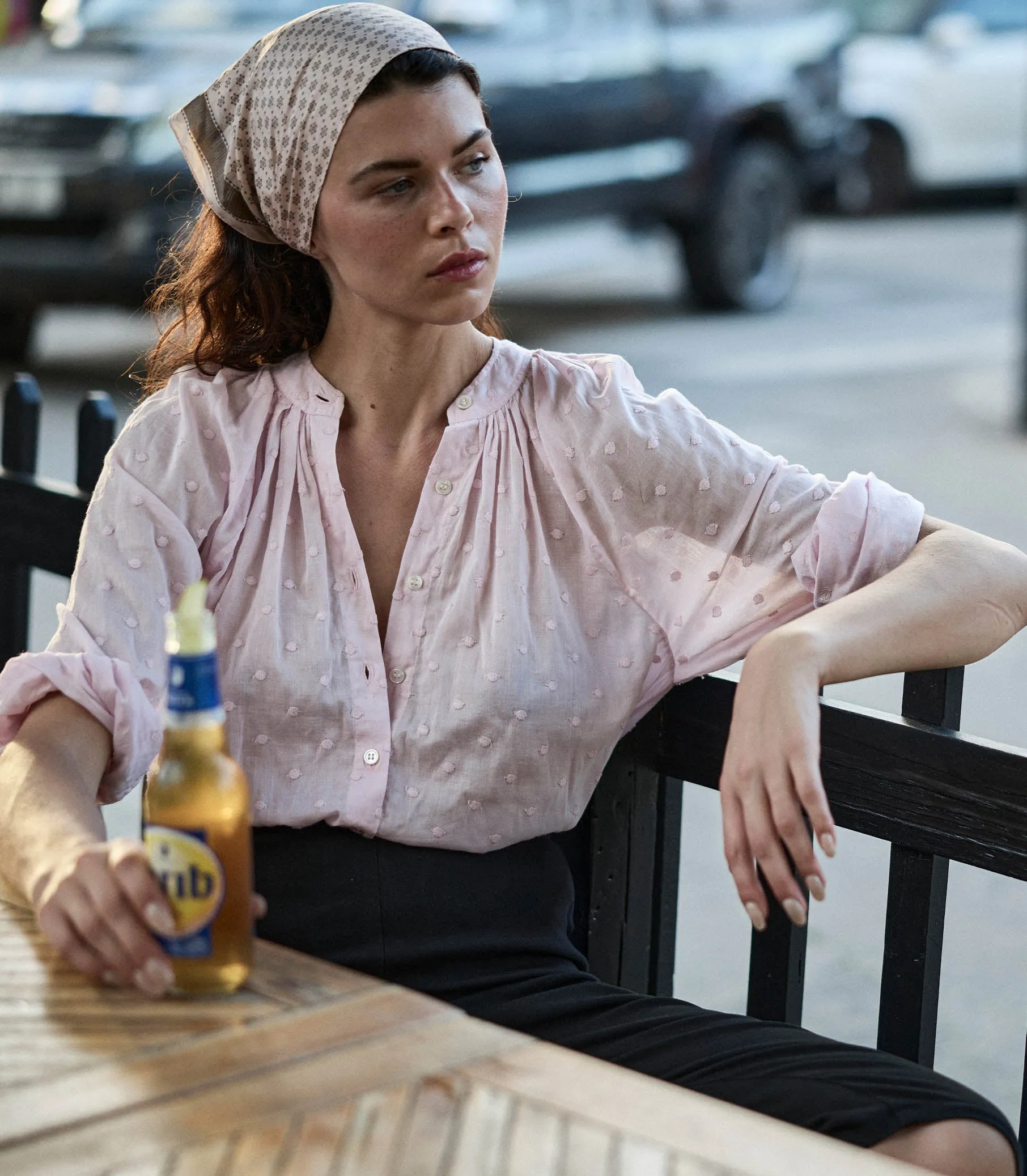 JULIENNE TOP -- SOFT ORCHID SWISS DOT sold by Doen