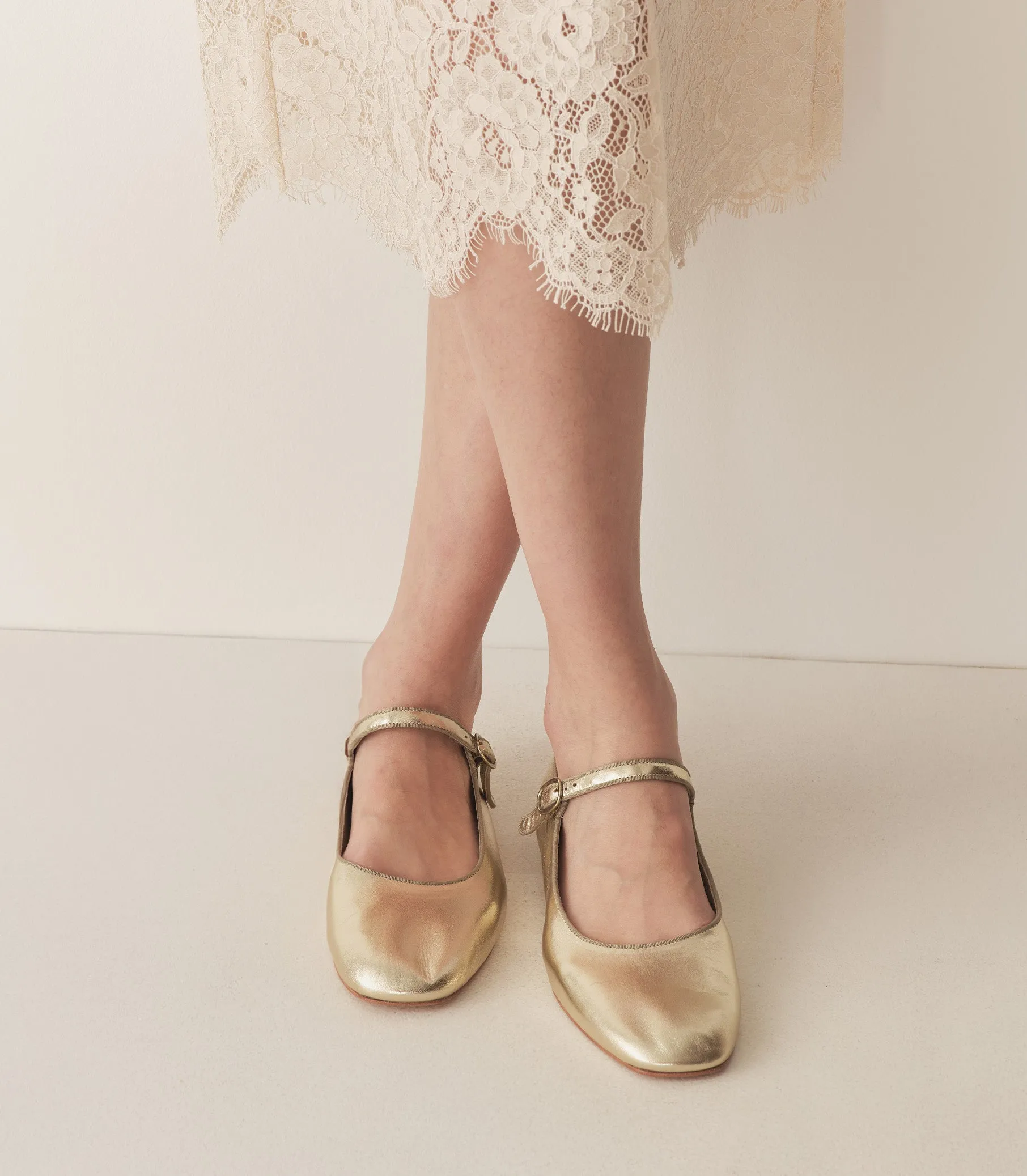 MARY JANE SLIPPER -- PLATINUM METALLIC NAPPA sold by Doen