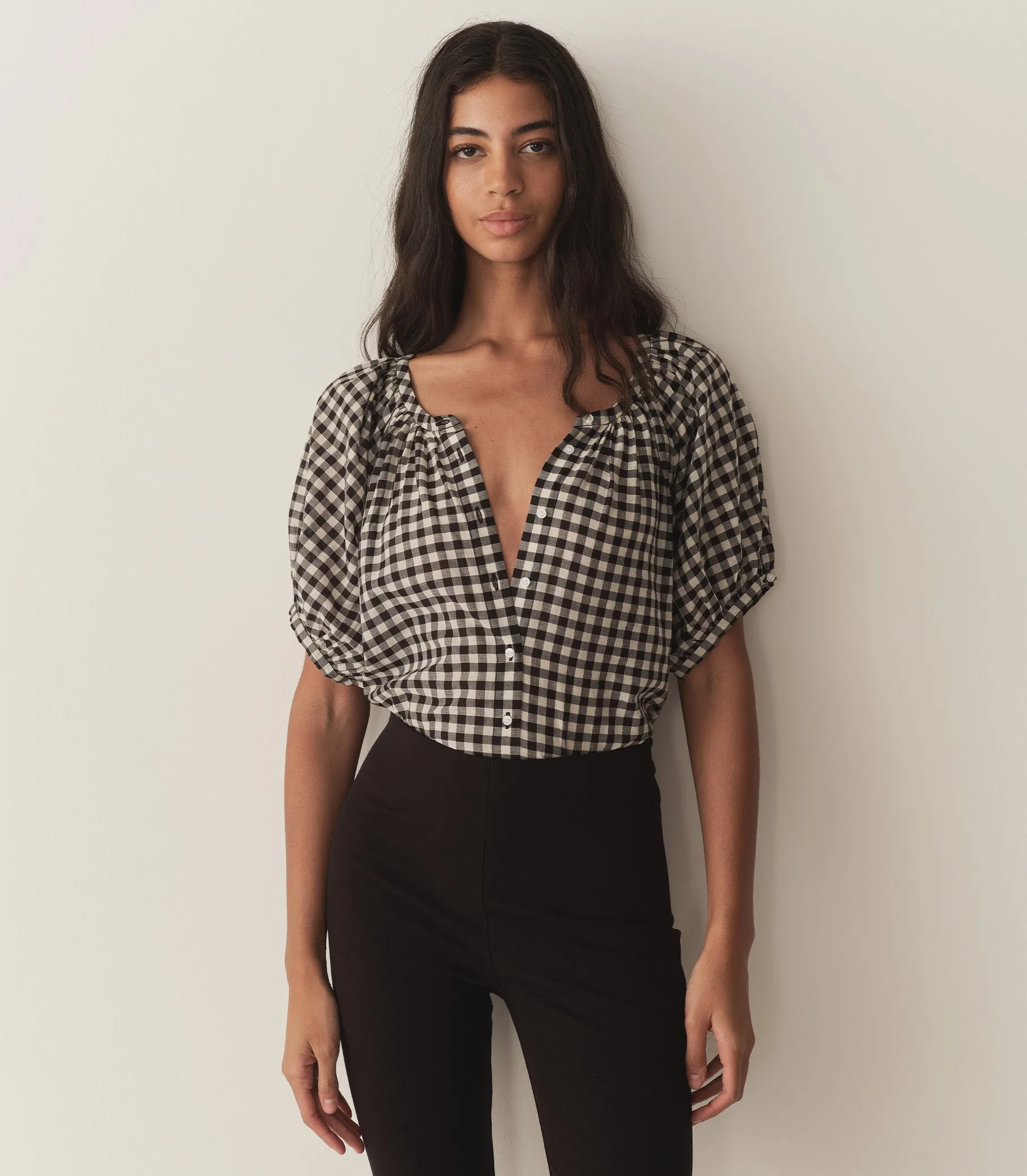 JUNE TOP -- NOIR GRETA GINGHAM sold by Doen