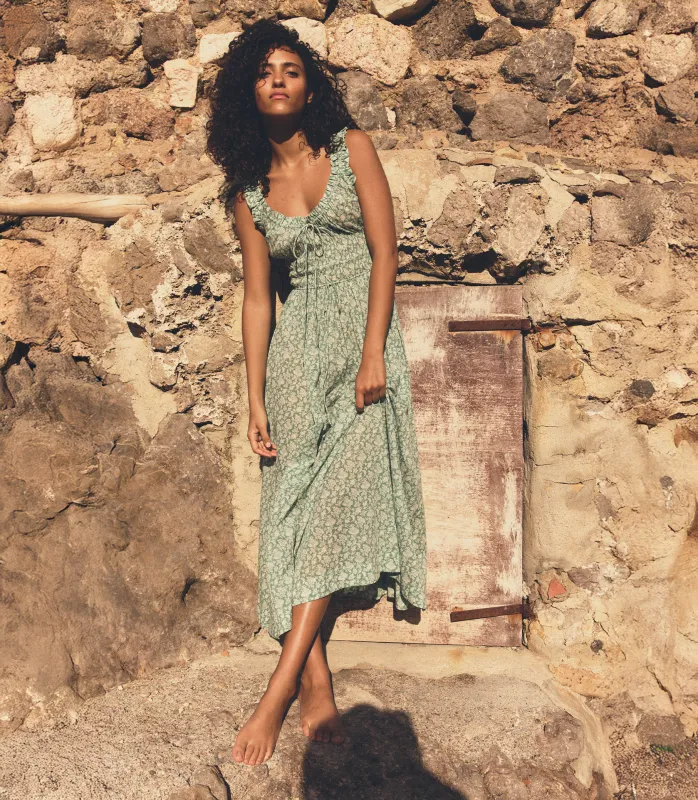 EMMARETTA DRESS -- PERIDOT TEA FLORAL sold by Doen