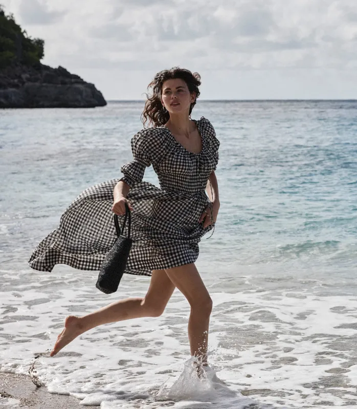ISCHIA DRESS -- NOIR GRETA GINGHAM sold by Doen