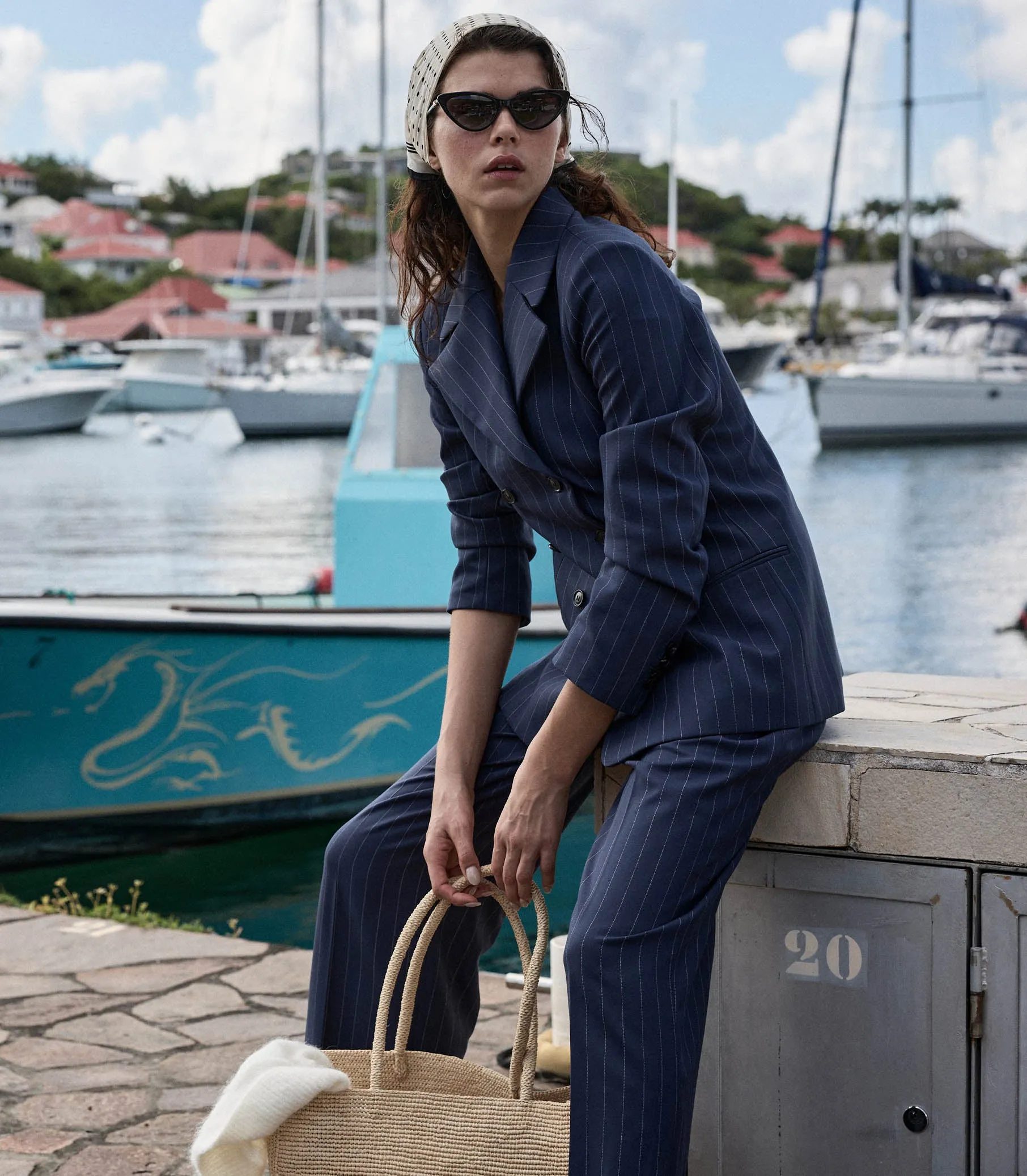 OLIVIA PANT -- NAVY GESSATO STRIPE sold by Doen product image thumbnail 5