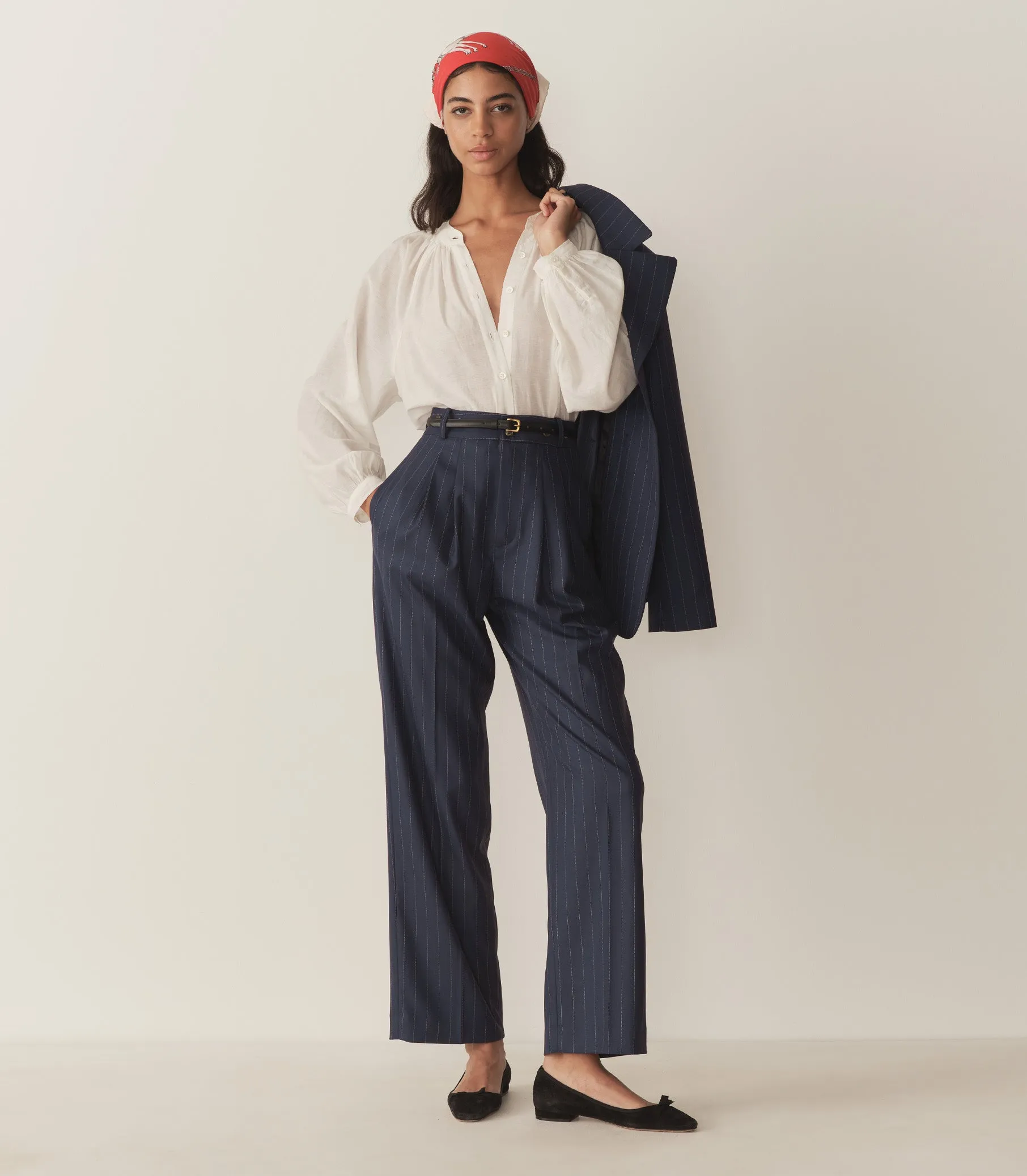 OLIVIA PANT -- NAVY GESSATO STRIPE sold by Doen