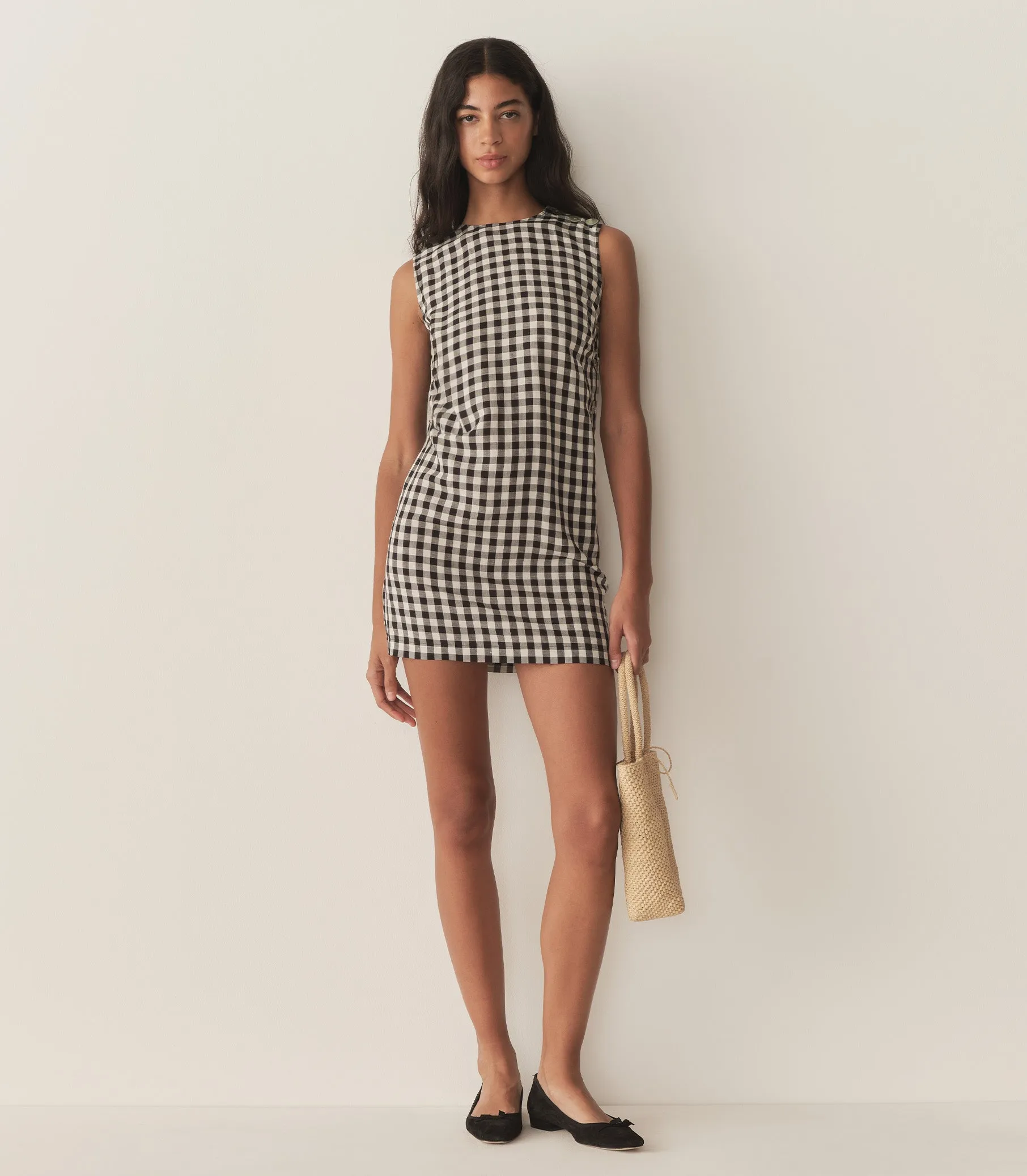 CORALIE DRESS -- BLACK MARILYN GINGHAM sold by Doen