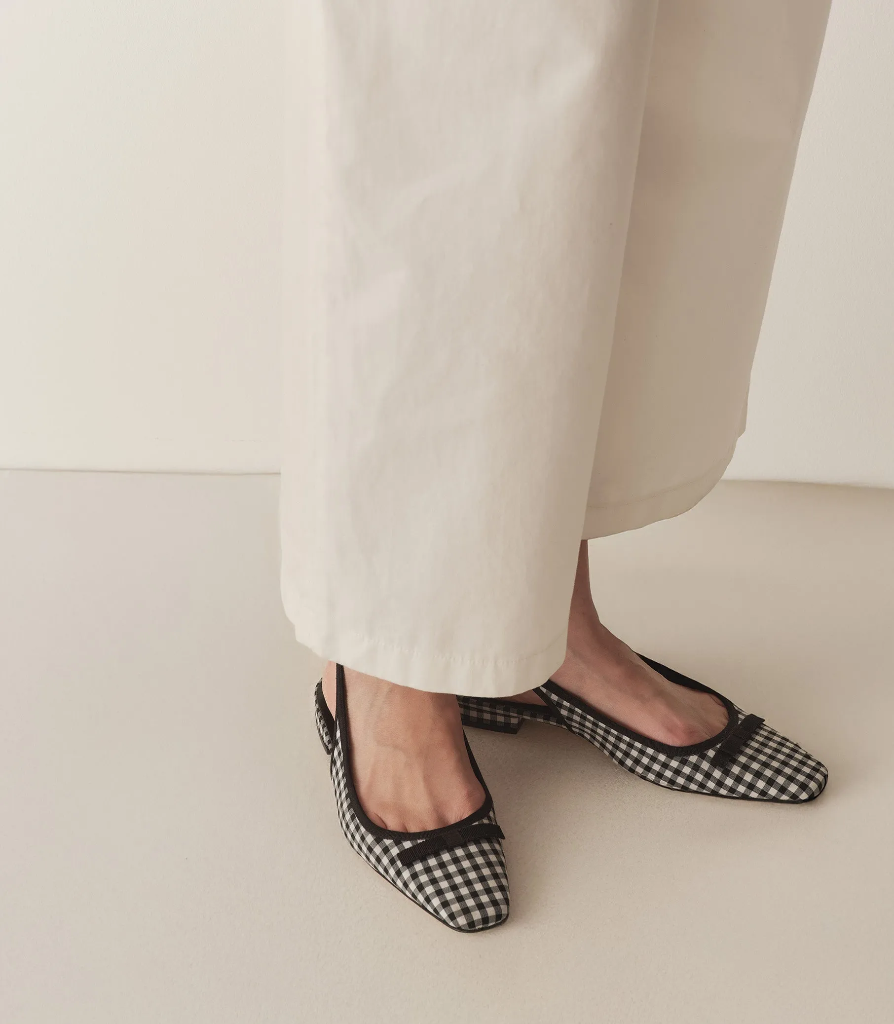 COSSIMA SLINGBACK -- BLACK AND WHITE GINGHAM sold by Doen
