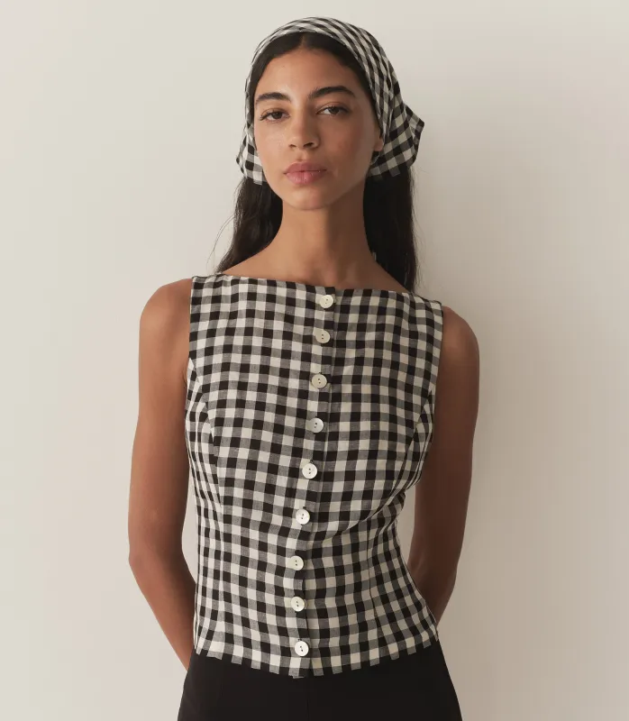 HAYDEN TOP -- BLACK MARILYN GINGHAM sold by Doen