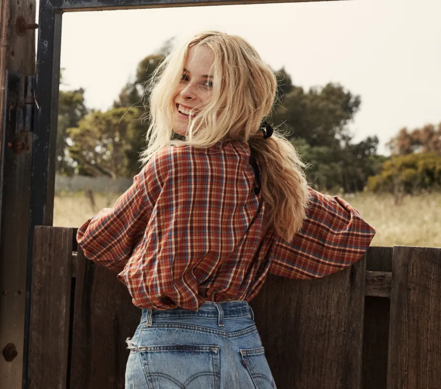 HMD -- THE JANE BLOUSE -- BLUE AUTUMN PLAID sold by Doen