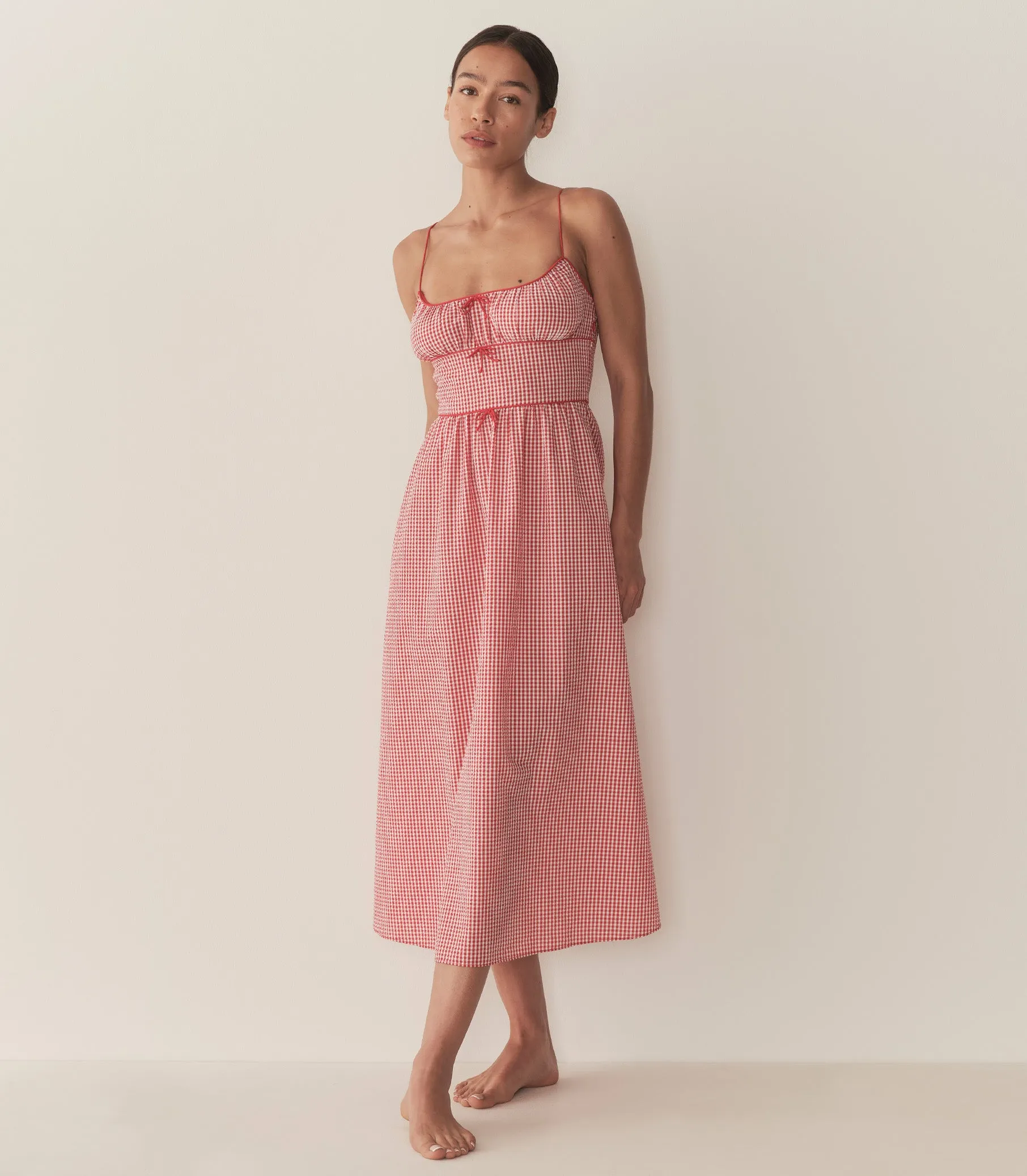 BELLINE DRESS -- ROUGE LA MADDALENA GINGHAM sold by Doen