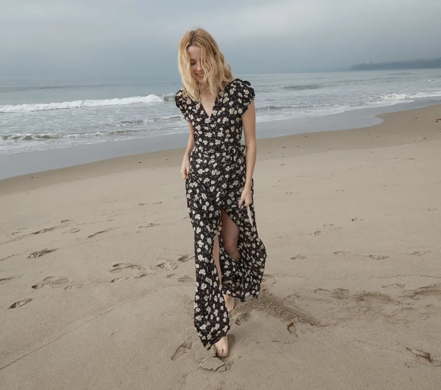 HMD -- AURORA DRESS -- BLACK ANEMONE FLORAL sold by Doen