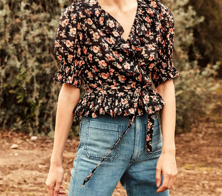 HMD -- VIOLA TOP -- BLACK POPPY PRINT sold by Doen