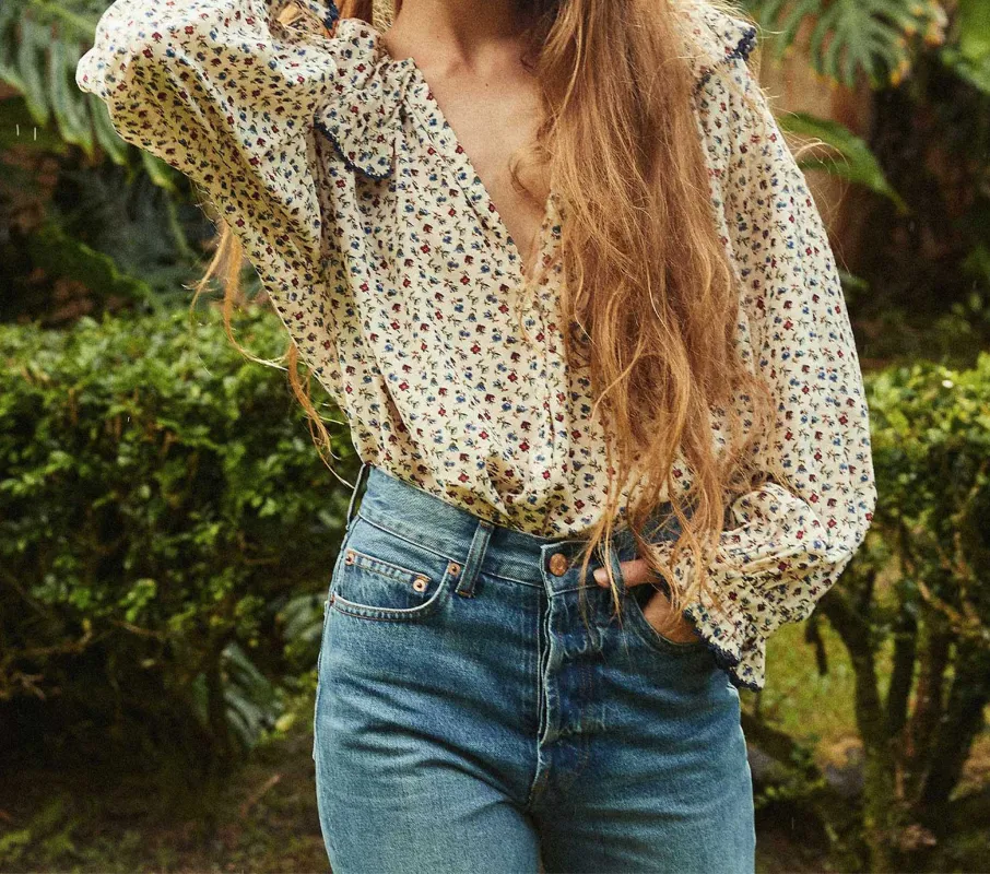 HMD -- SEYCHELLE TOP -- WILD BAYBERRY BLOOM sold by Doen