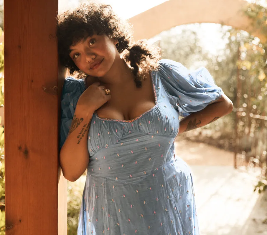 HMD -- TETRA DRESS -- CIEL CARNATION EMBROIDERY sold by Doen