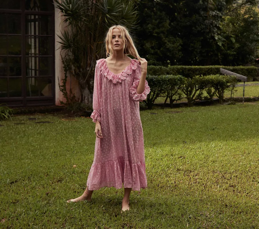 HMD -- SOLARIS NIGHTGOWN -- PINK WILDFLOWER EMBROIDERY sold by Doen