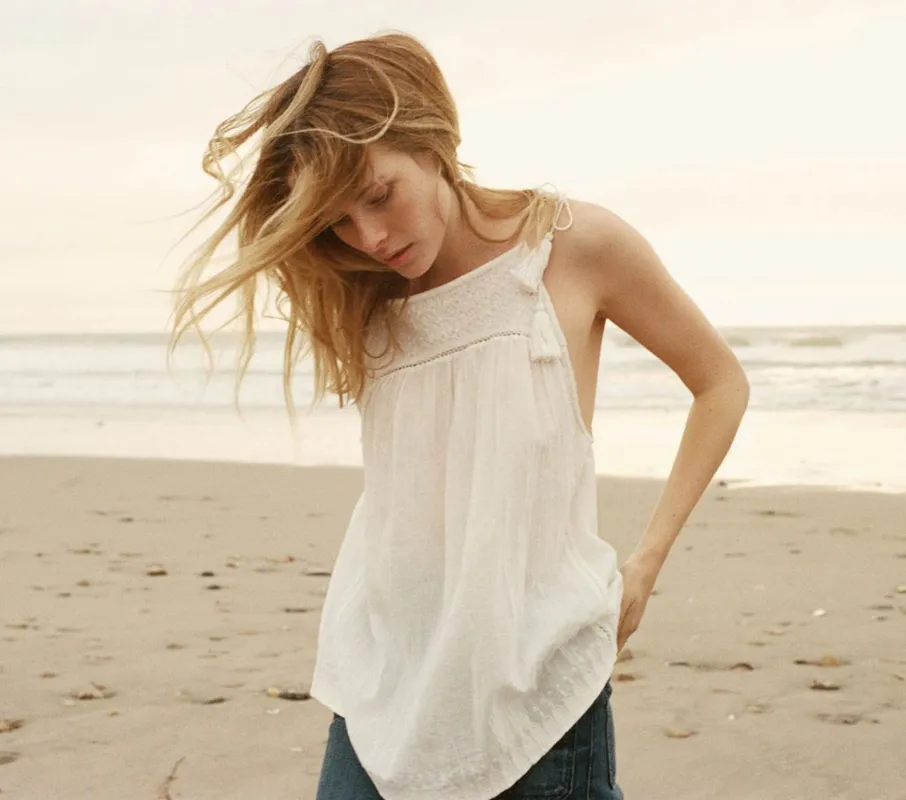 HMD -- YUCCA EMBROIDERED GAUZE TIE TOP -- White made by Doen