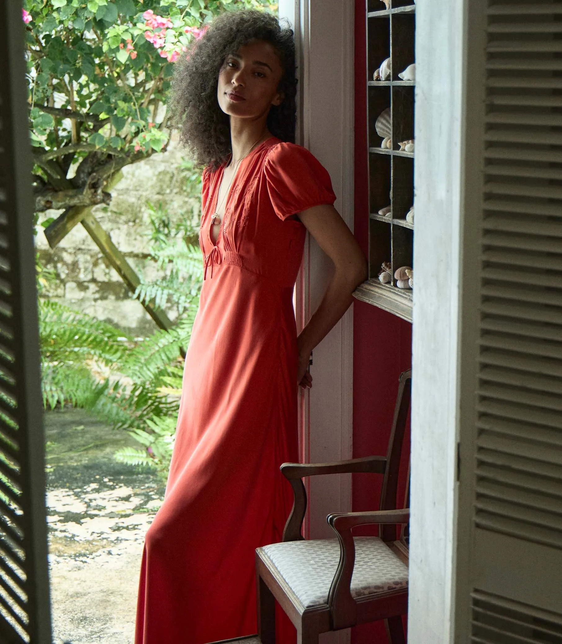 LEANA DRESS -- FIERY CORAL sold by Doen