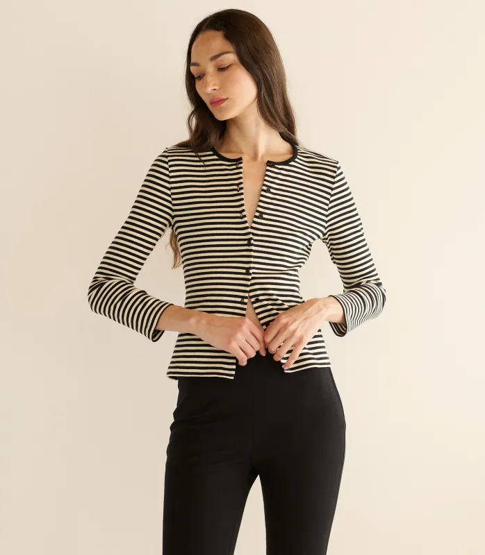 AMELIE TEE -- BLACK NANTUCKET STRIPE sold by Doen