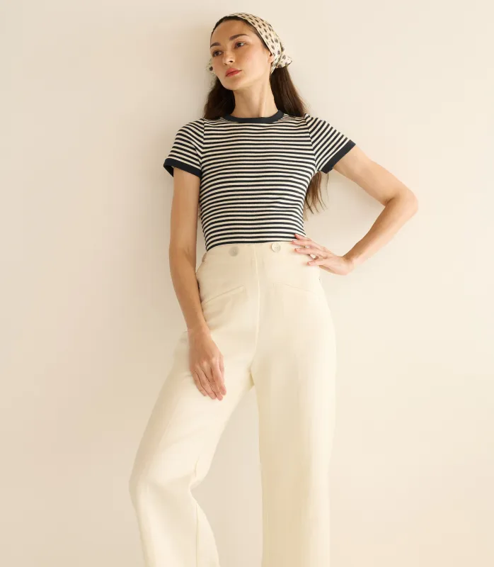 VIVI TEE -- BLACK NANTUCKET STRIPE sold by Doen