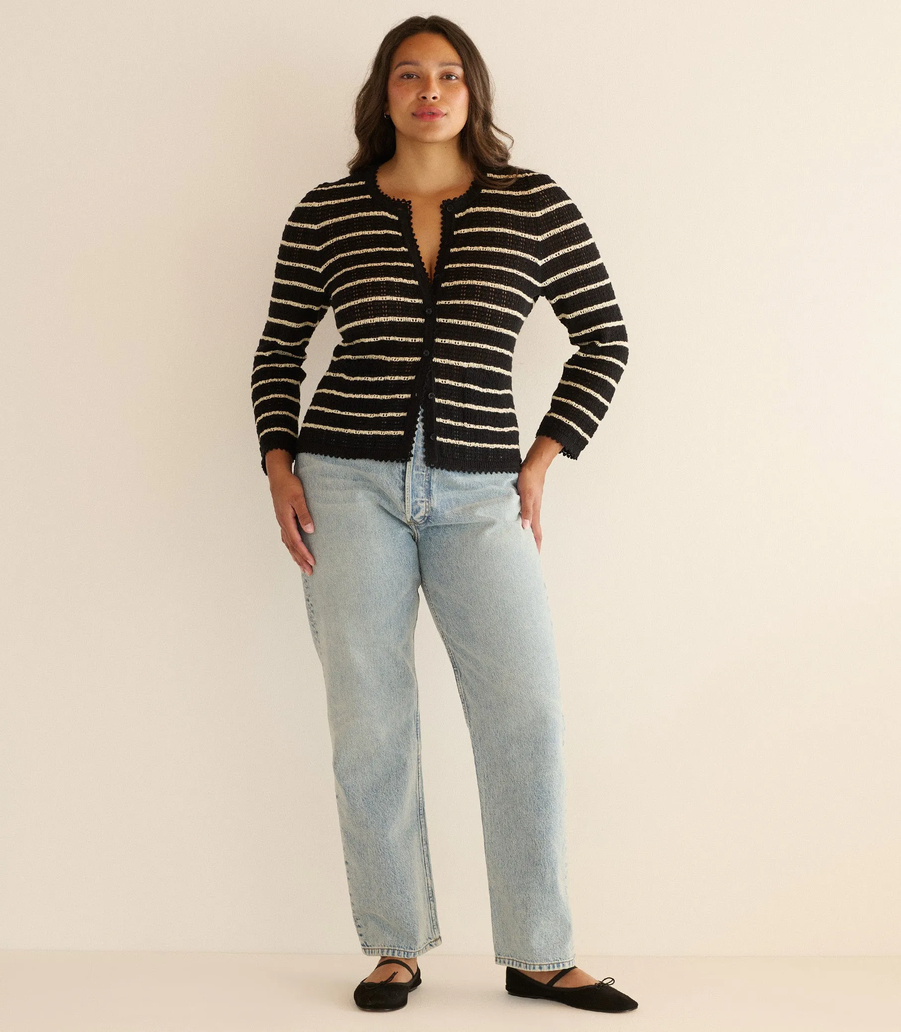 THERESE CARDIGAN -- NOIR ALLAIRE STRIPE sold by Doen product image thumbnail 5