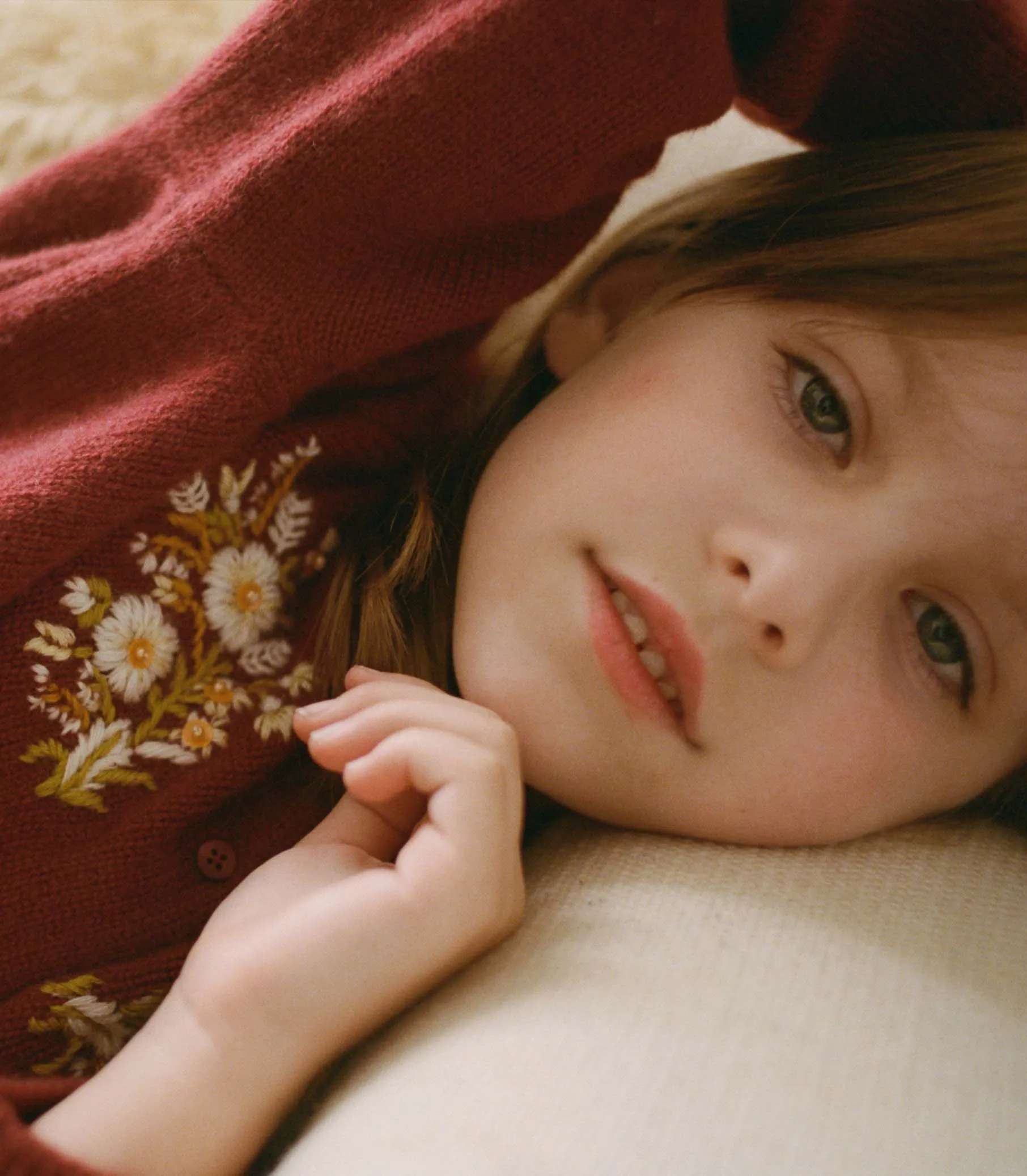 BABETTE CASHMERE CARDIGAN -- MALBEC FLORAL EMBROIDERY sold by Doen