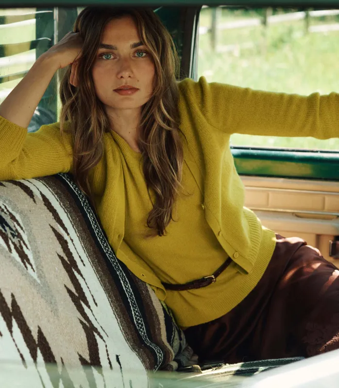 CAMERON CASHMERE CARDIGAN -- ANTIQUE MOSS sold by Doen