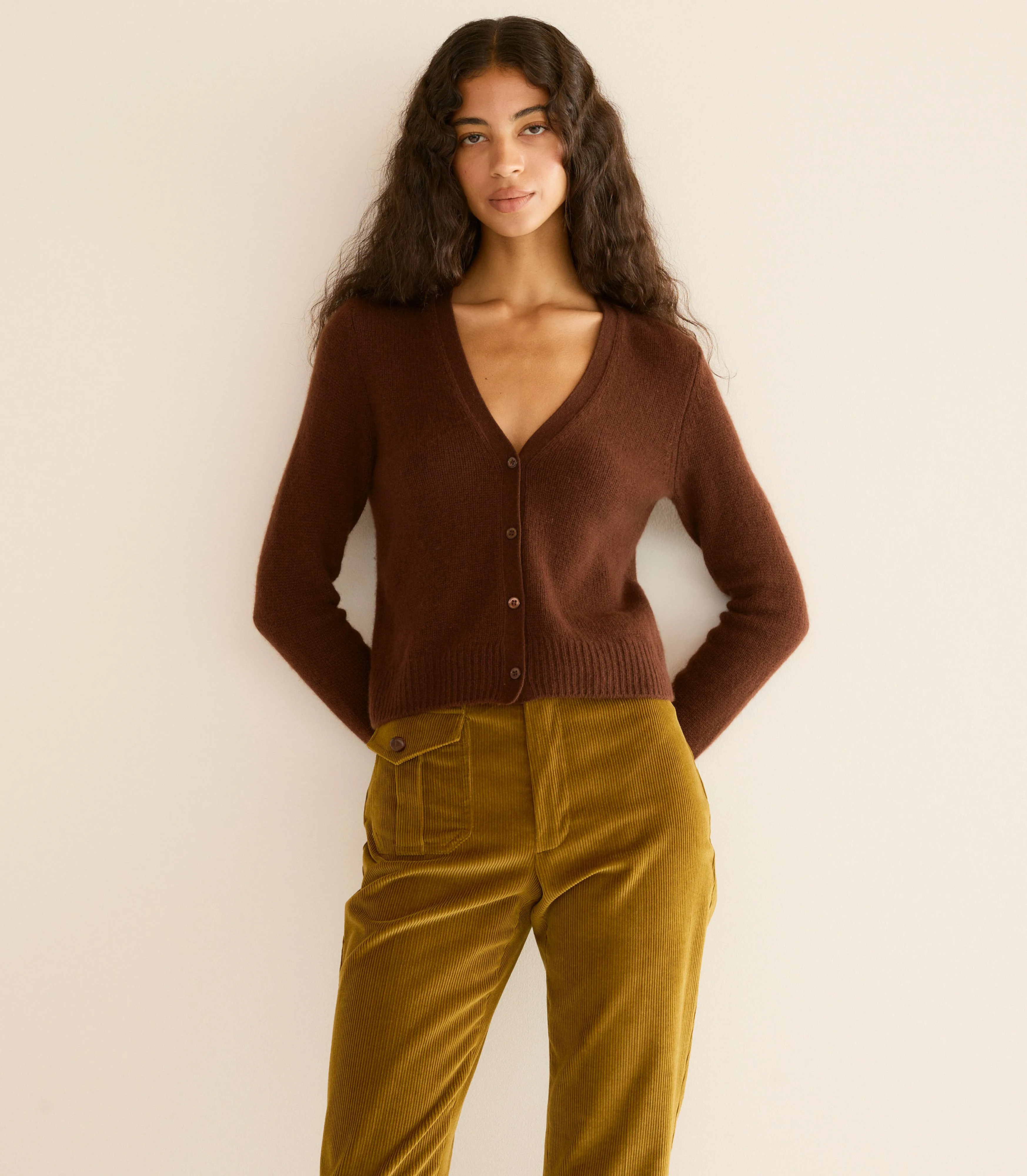 CAMERON CASHMERE CARDIGAN -- DARK UMBER sold by Doen product image thumbnail 3