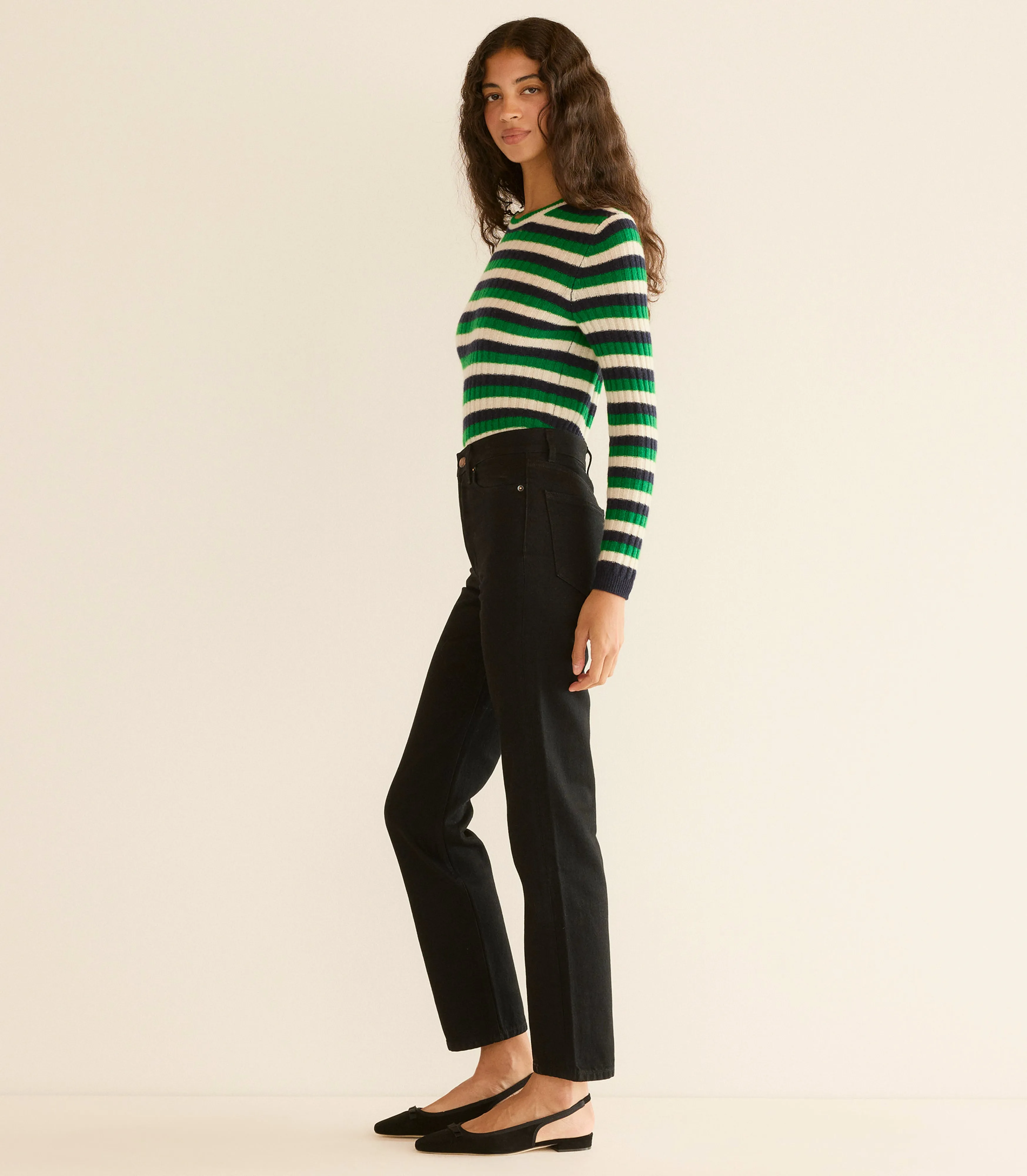 HYERES CASHMERE SWEATER -- VERT CARRINGTON STRIPE sold by Doen product image thumbnail 3