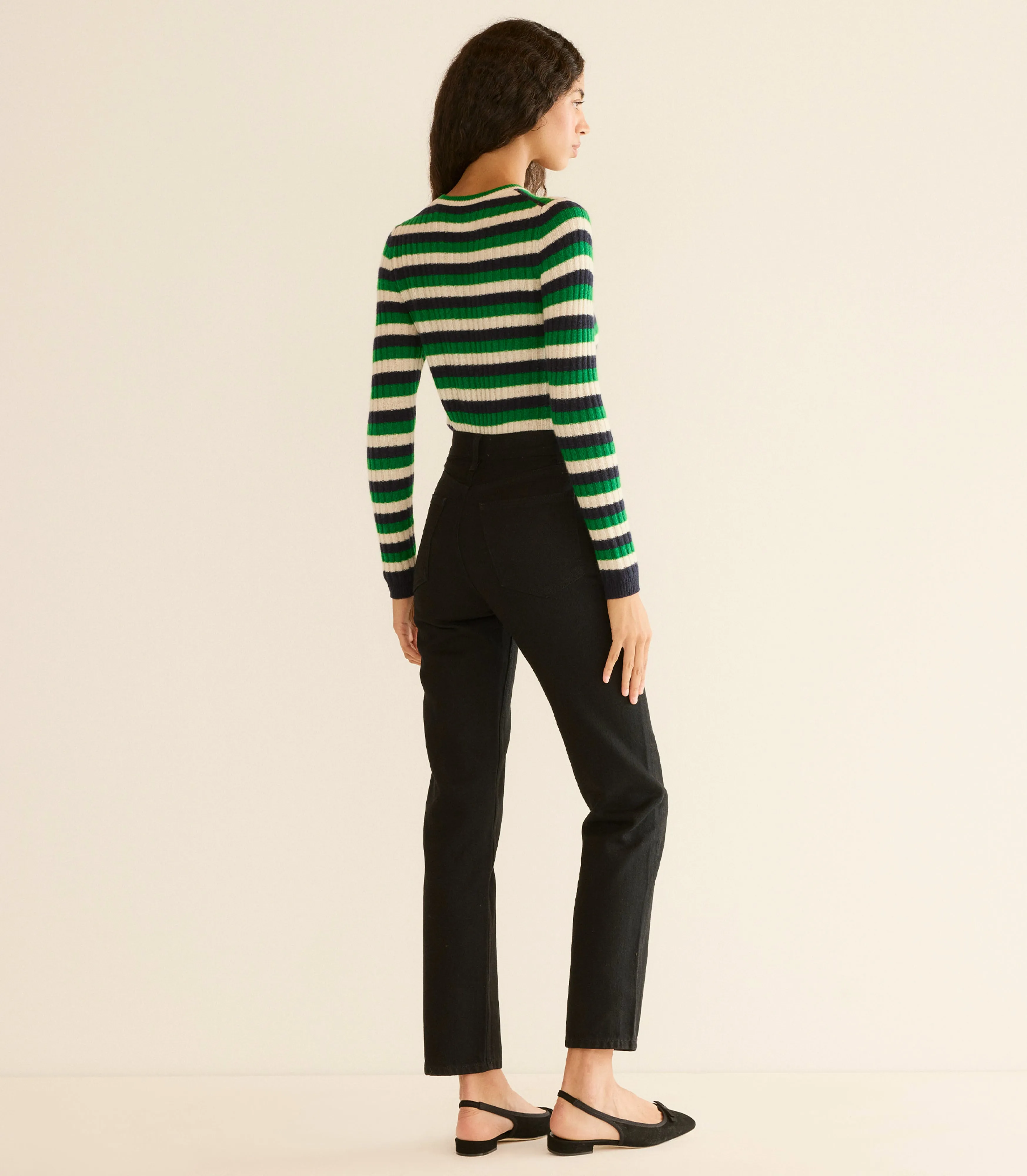 HYERES CASHMERE SWEATER -- VERT CARRINGTON STRIPE sold by Doen product image thumbnail 4
