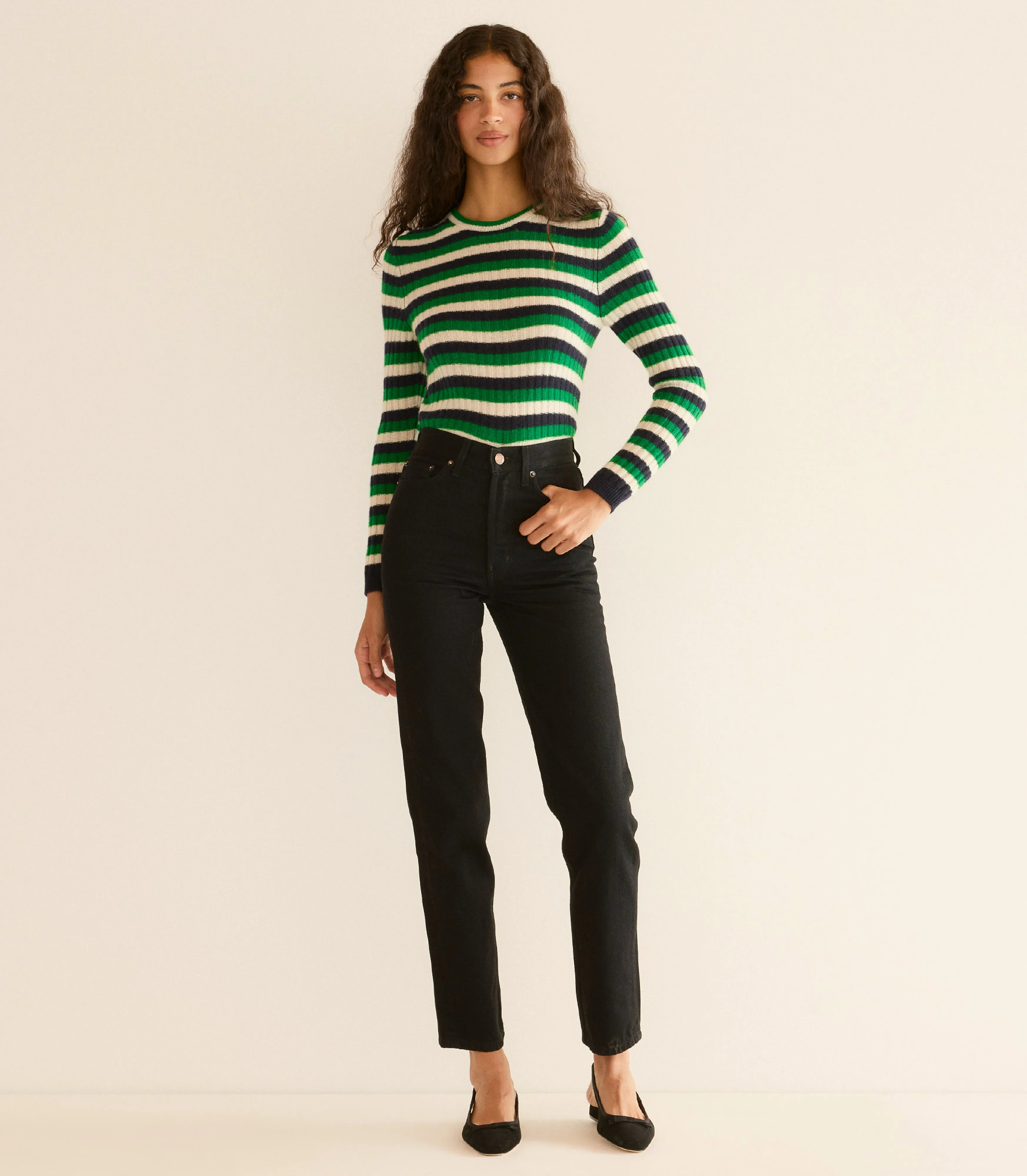 HYERES CASHMERE SWEATER -- VERT CARRINGTON STRIPE sold by Doen product image thumbnail 2