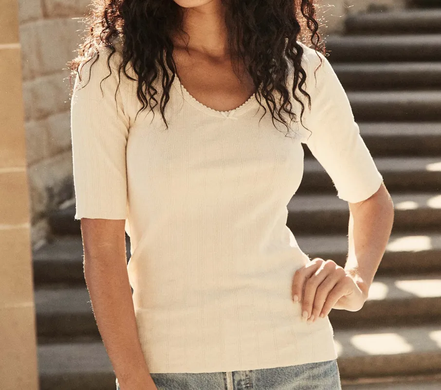 HMD -- JACQUELINE TEE -- IVORY POINTELLE sold by Doen