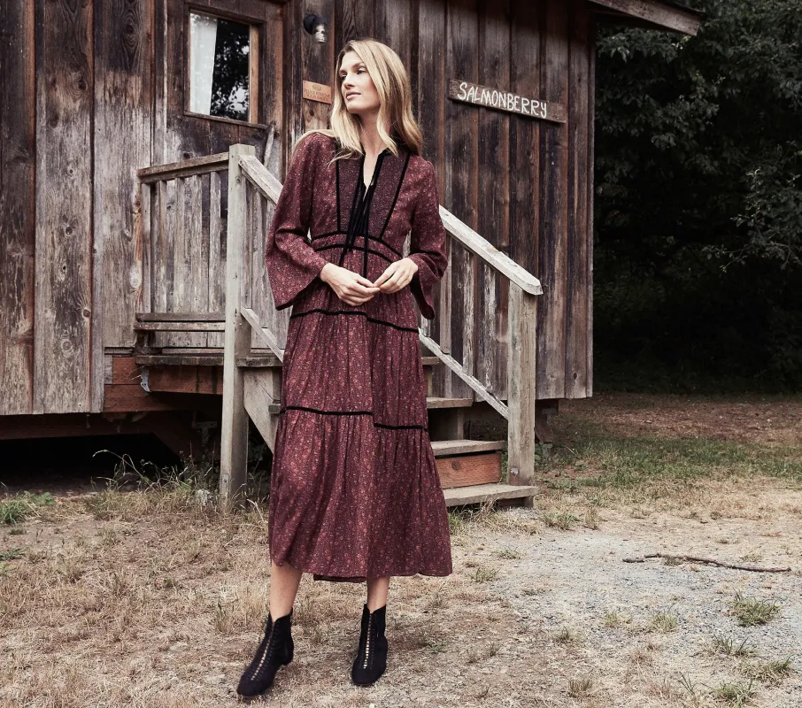 HMD -- ELIX DRESS -- AUBERGINE PRAIRIE PAISLEY sold by Doen